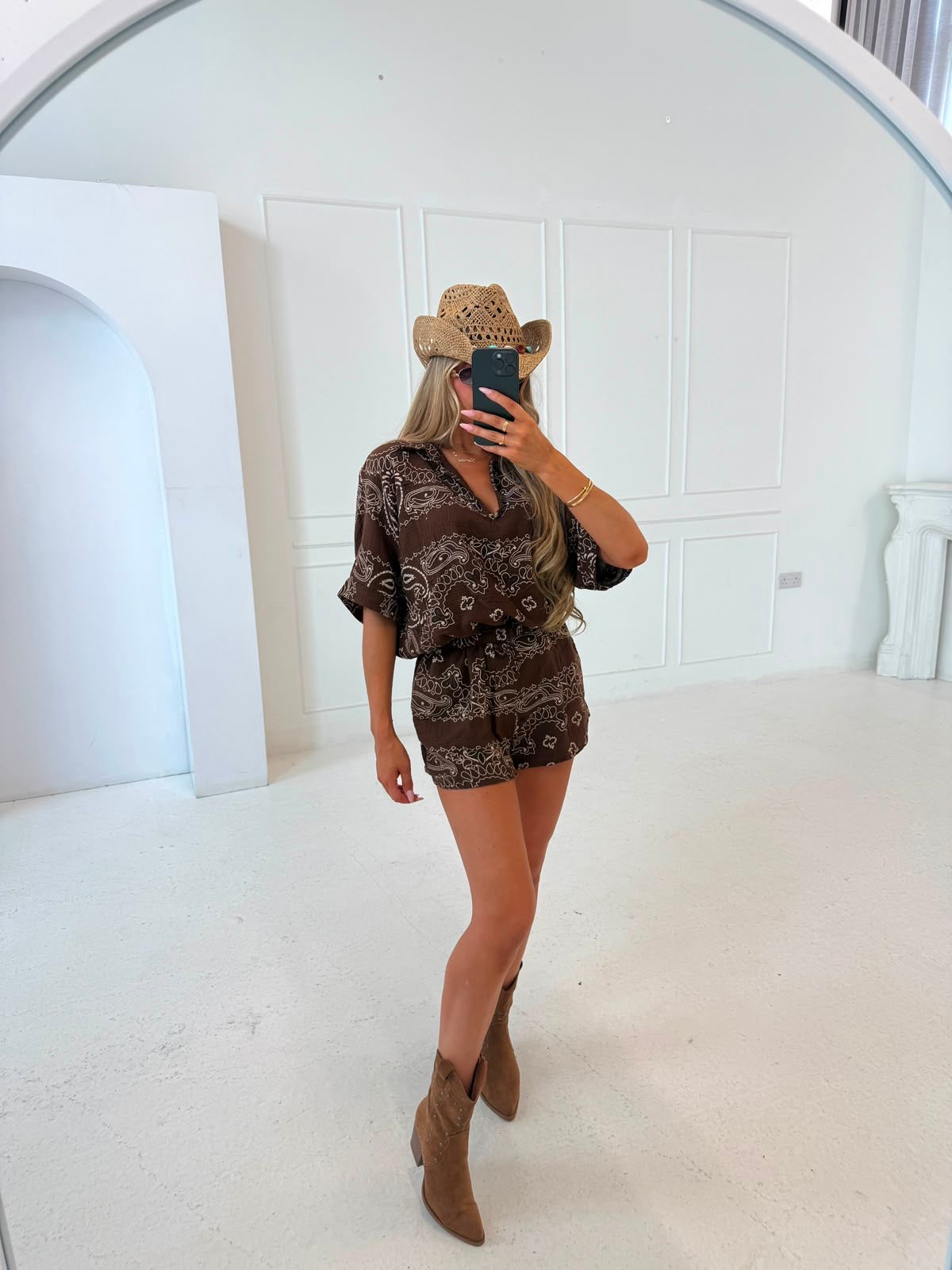 Bandana short sleeve set - brown