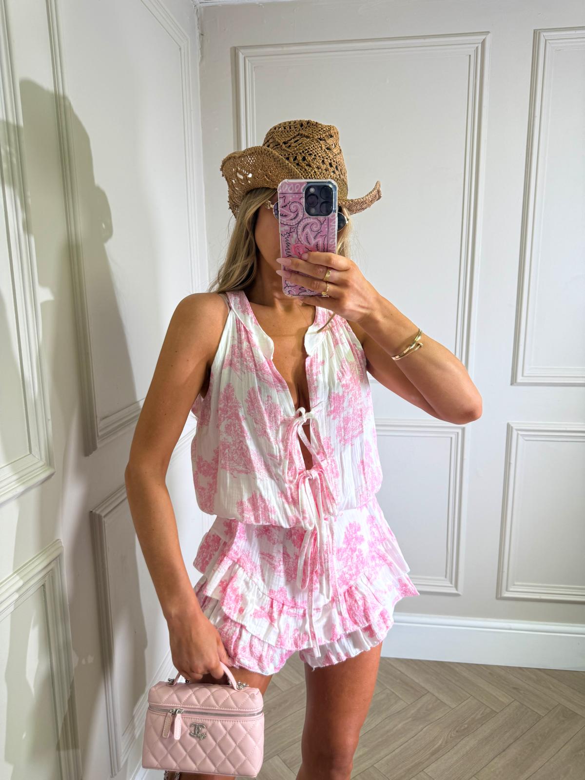 Toile tie playsuit - pink