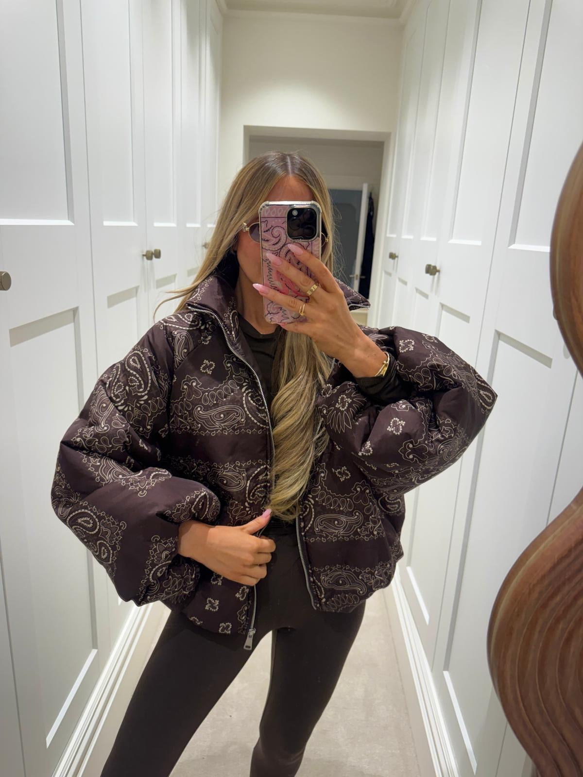Bandana puffa jacket - brown