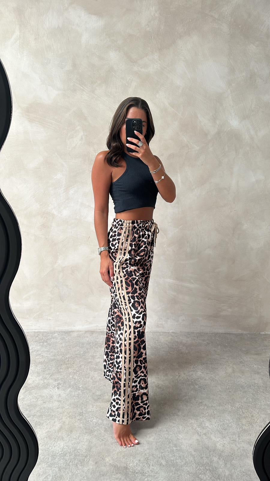 Stripe flare joggers - leopard