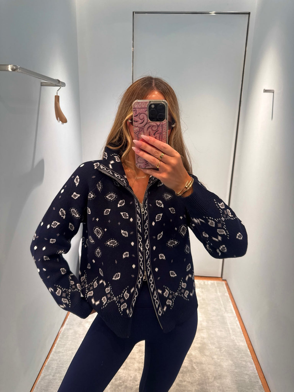 Paisley knit cardigan - navy