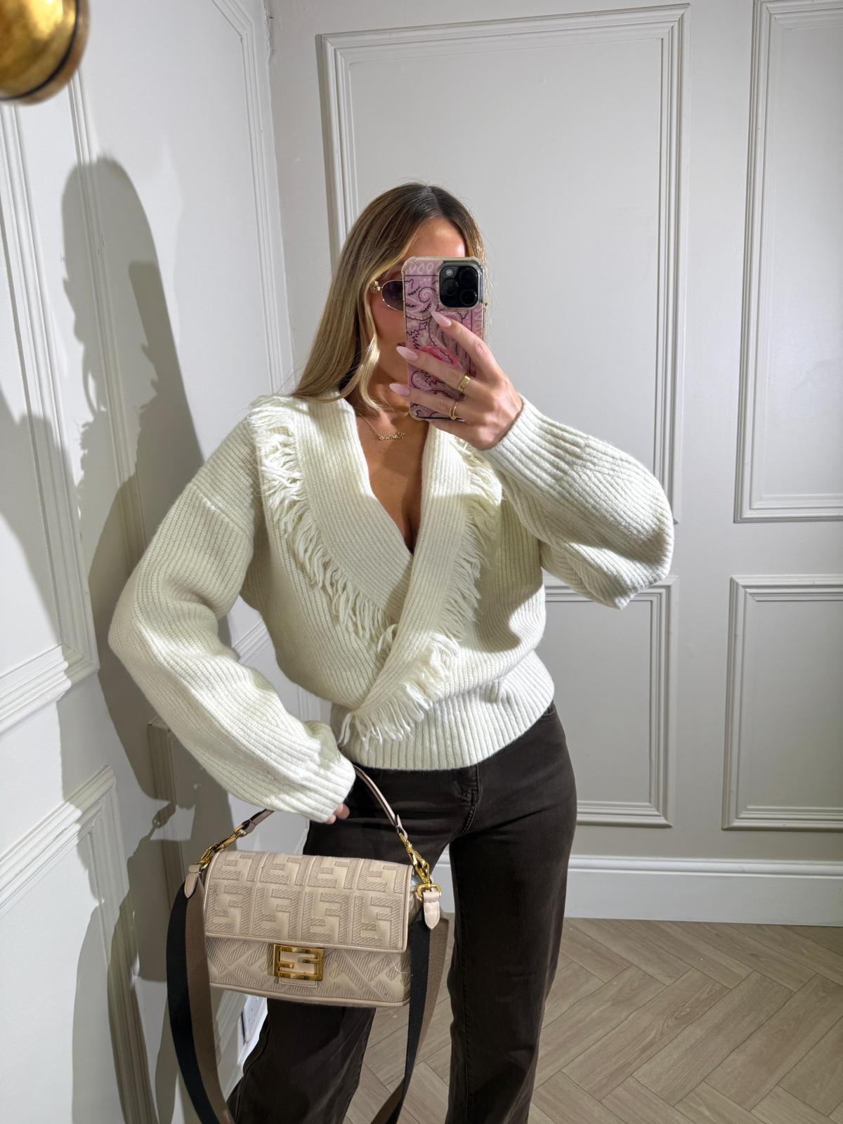 Fringe knit jumper - cream