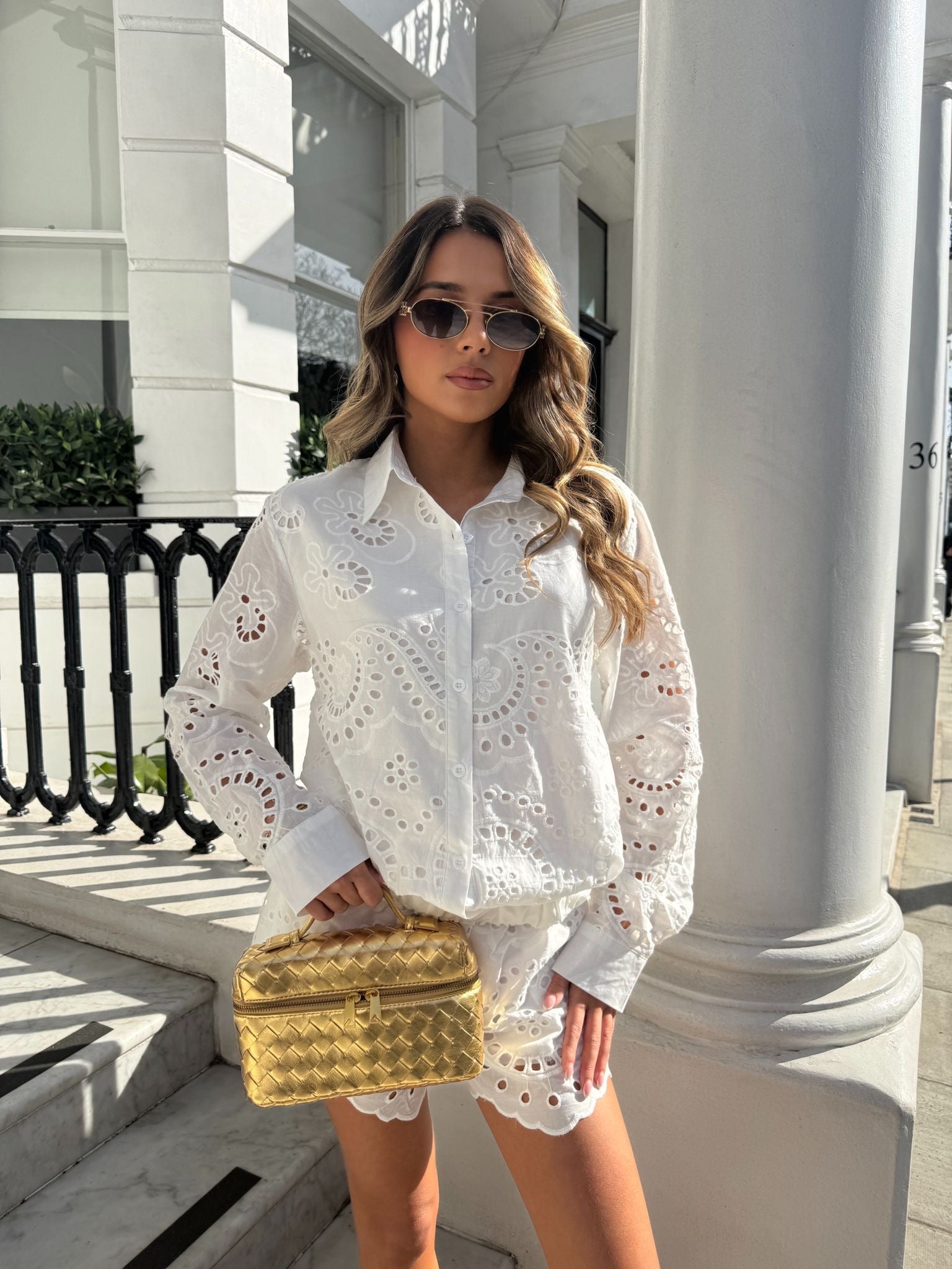 Anglaise collar two piece co-ord - white