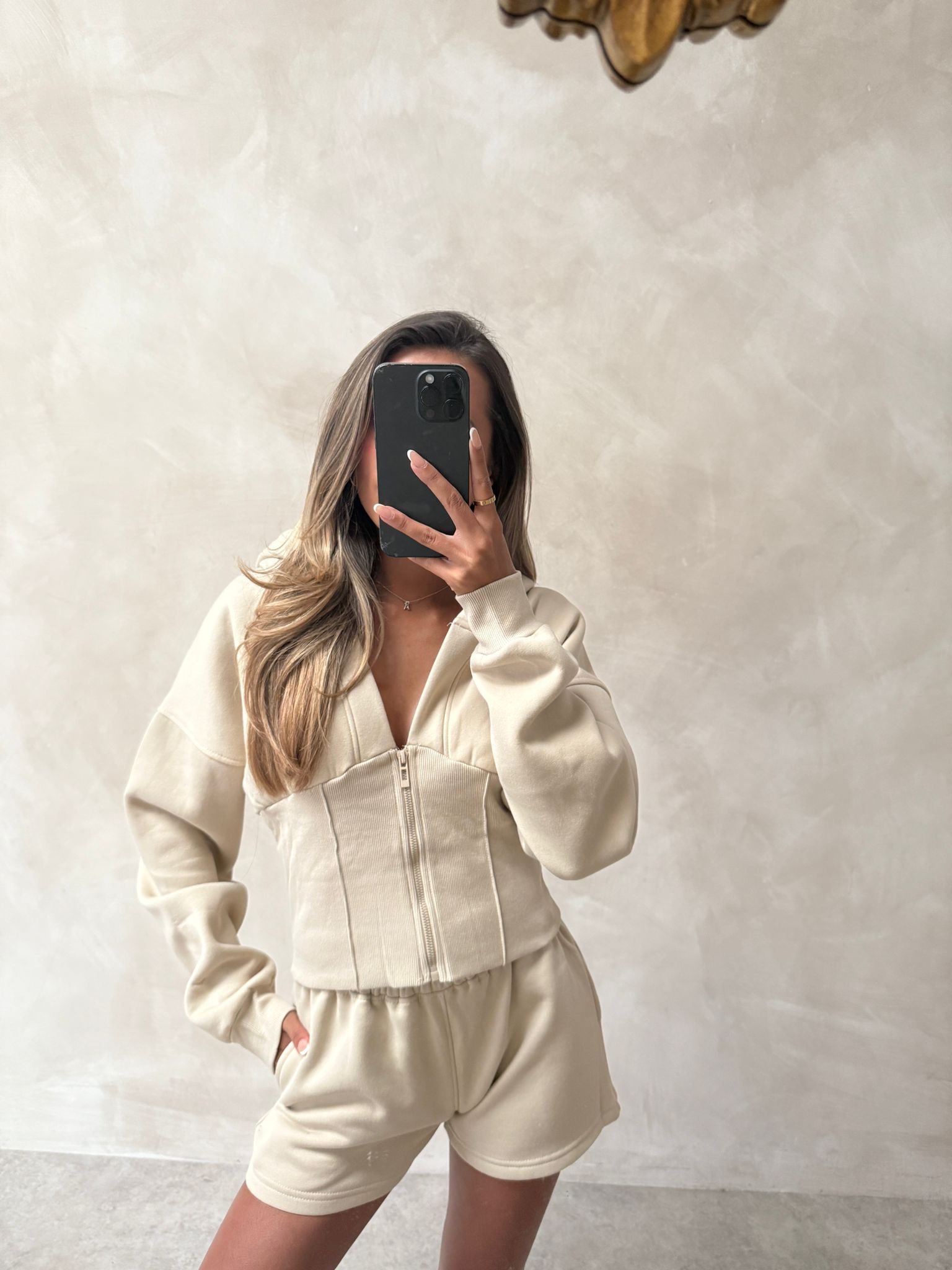 Corset hoodie and short co-ord - beige