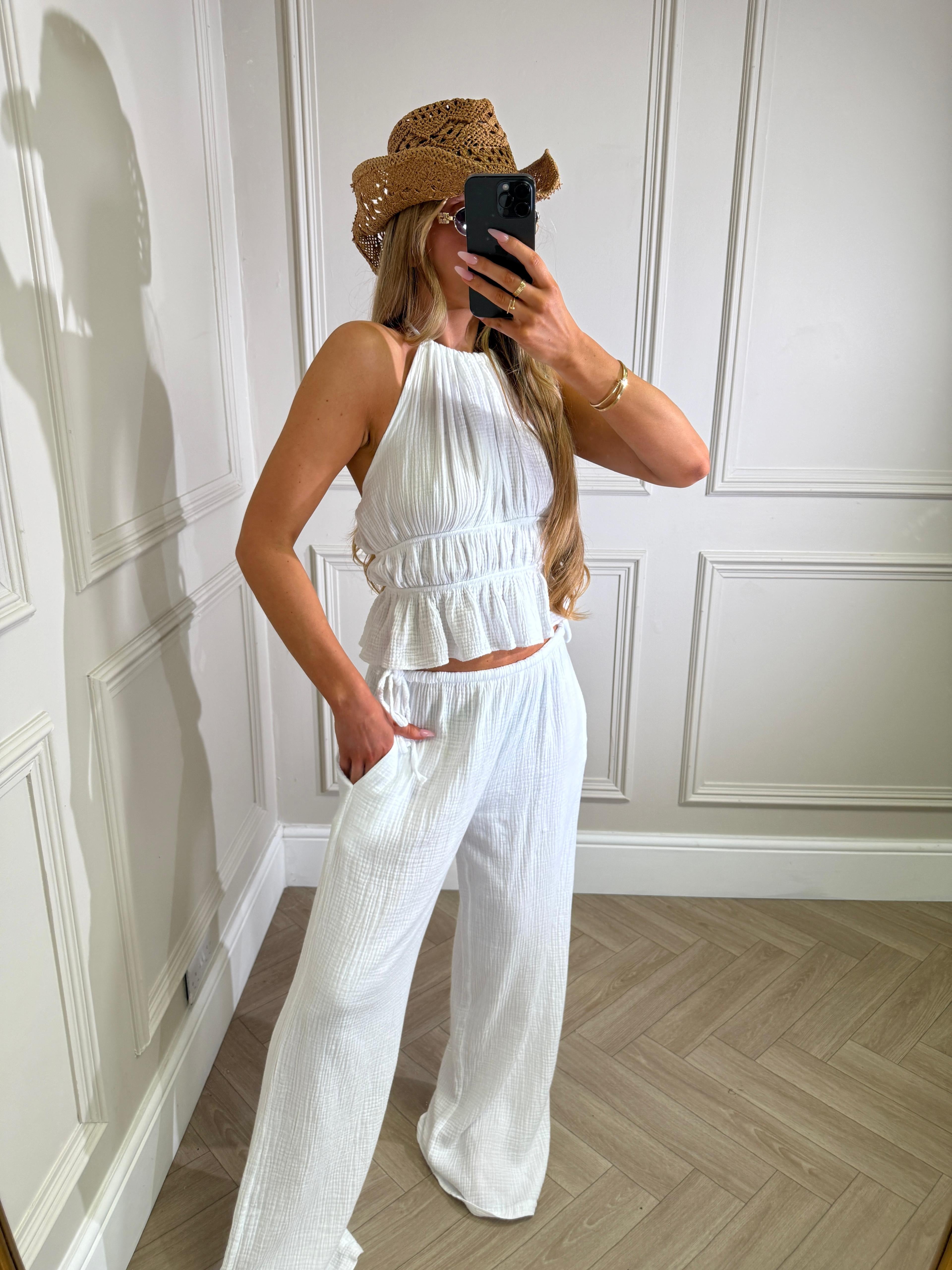 Olivia cheesecloth trouser set - white