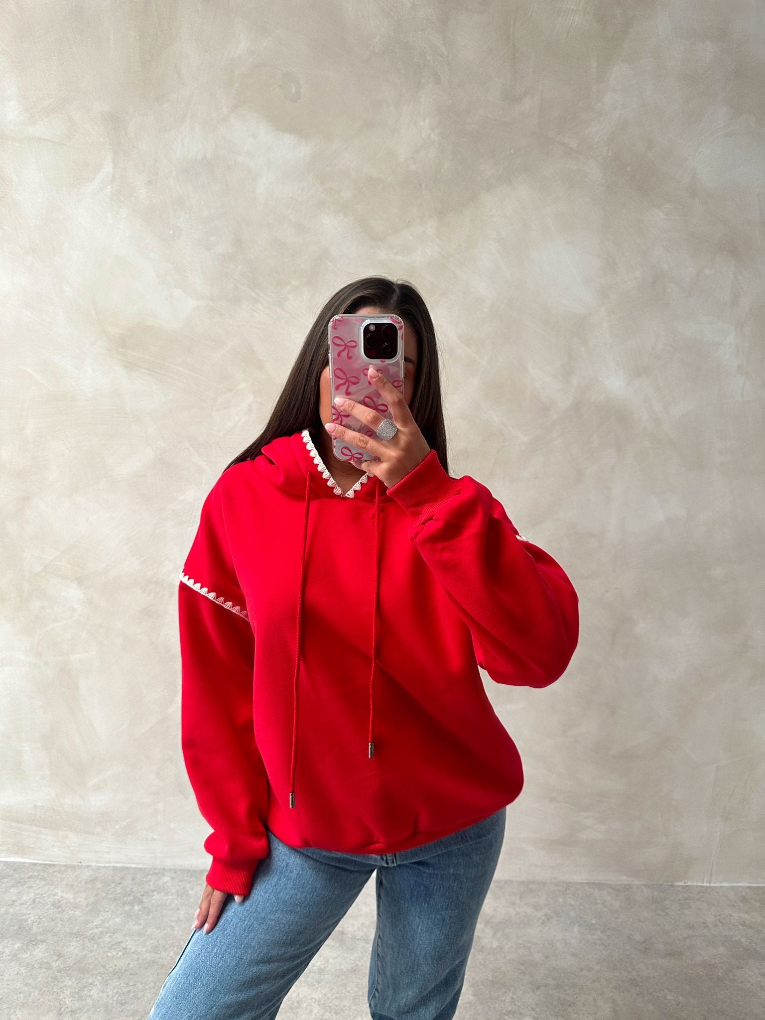 Red trim hoodie