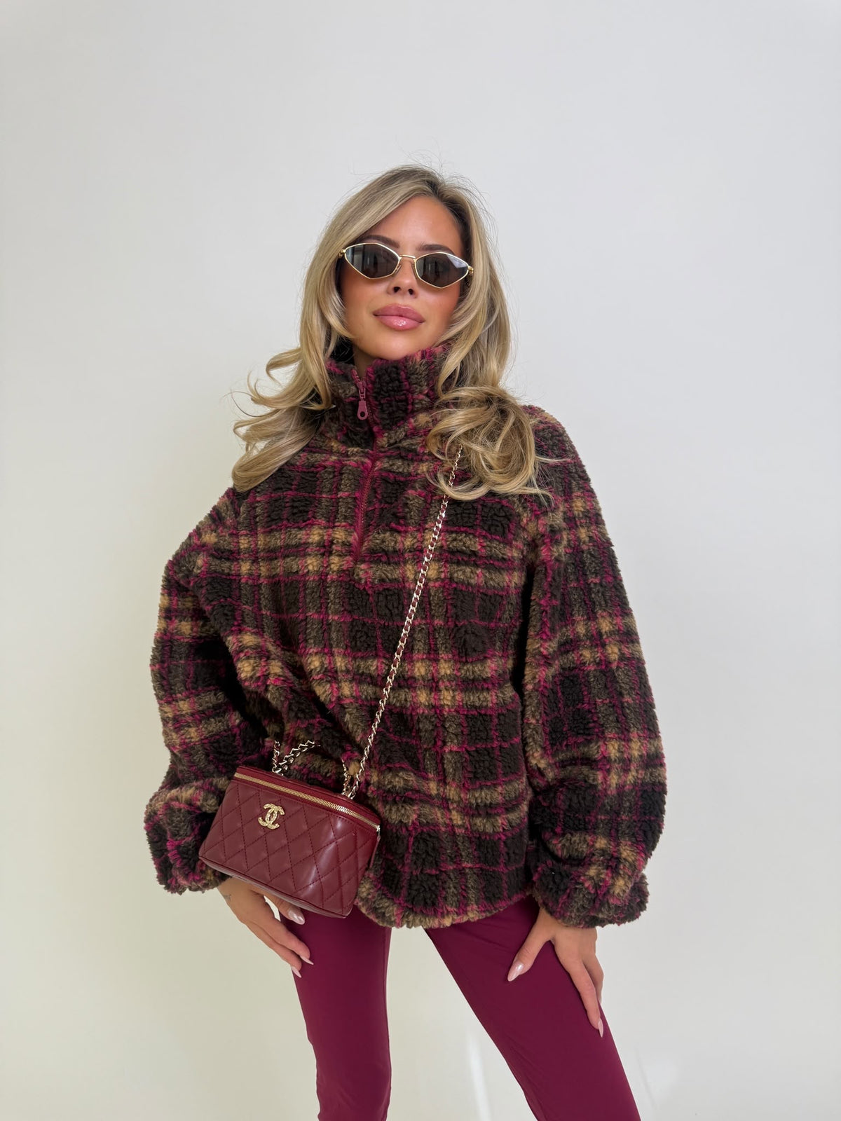 Check fleece - burgundy
