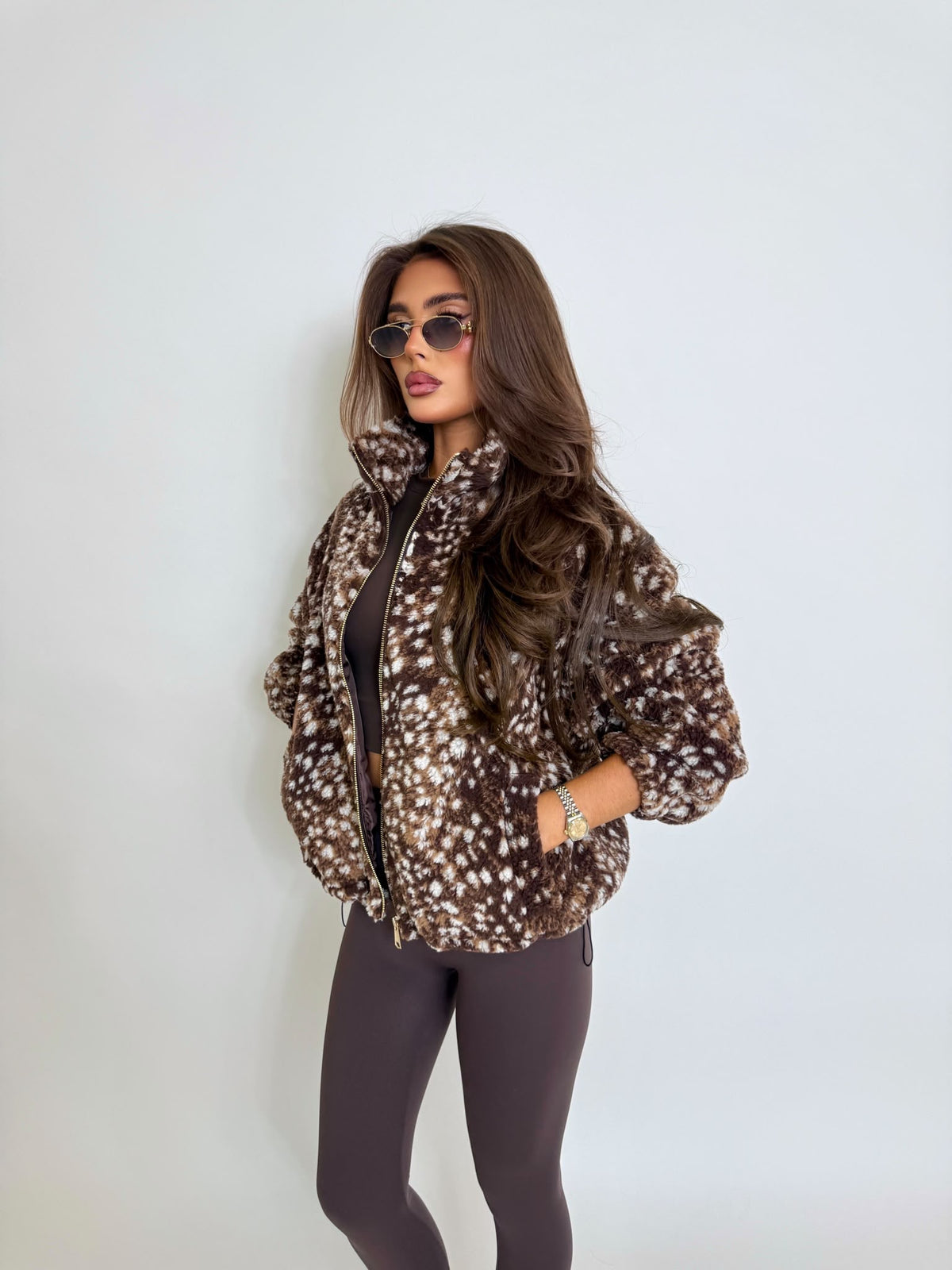 Bambi gold zip fleece - brown
