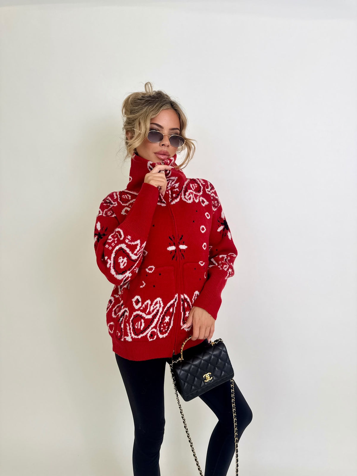 Bandana knit cardigan - red