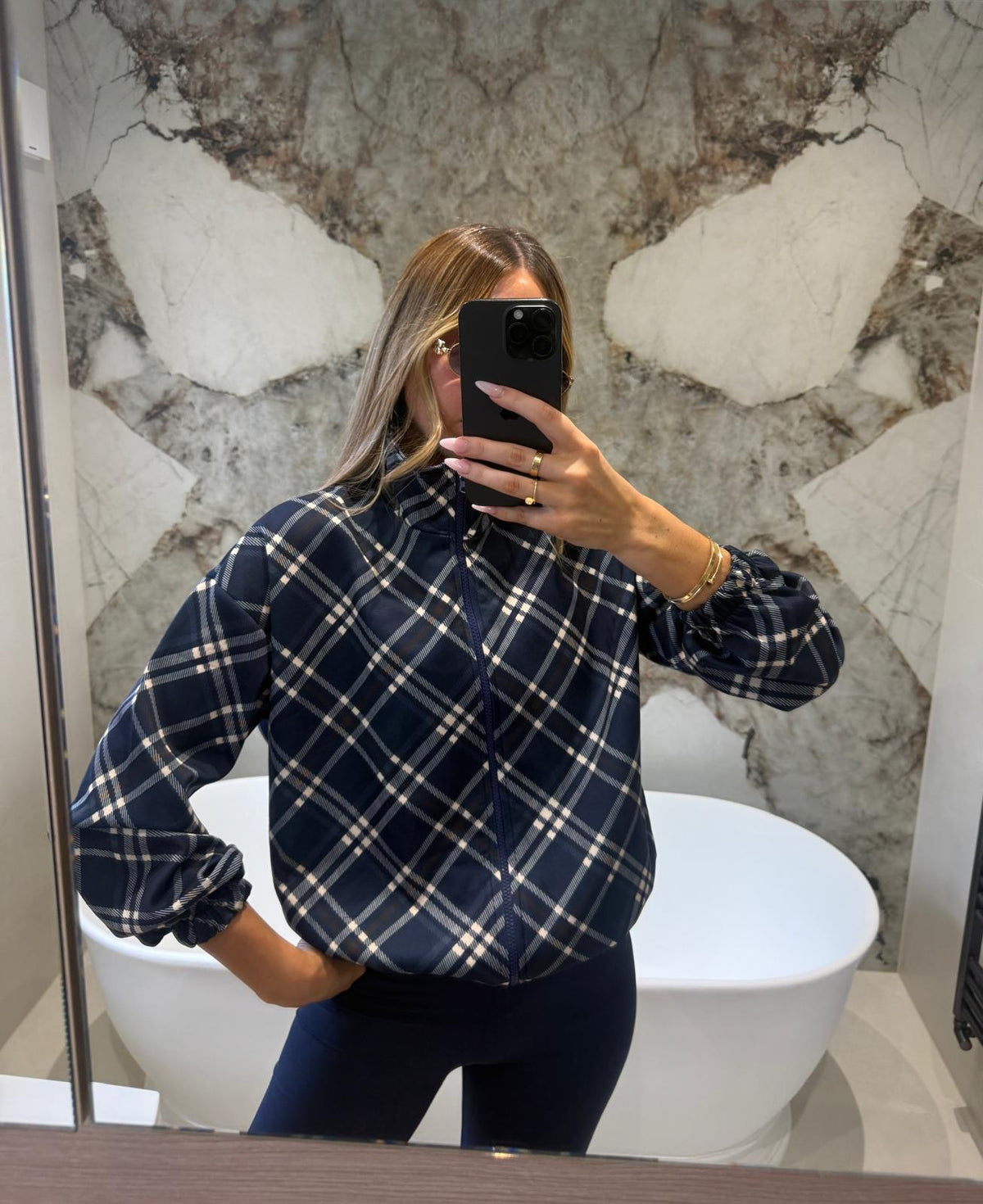 Zip bomber jacket - check blue