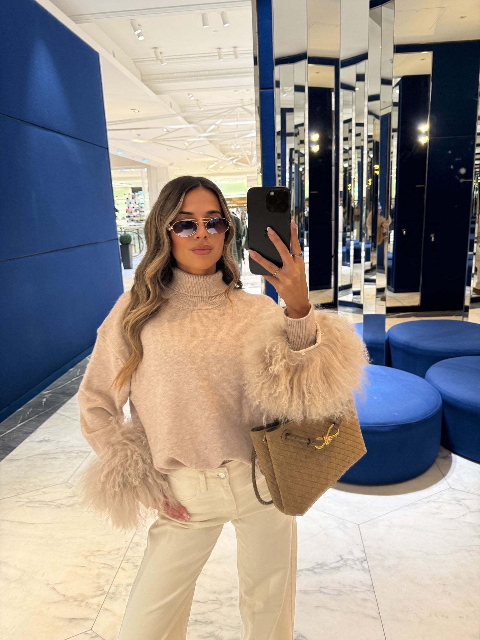 Valentina Fur Cuff Jumper - beige PRE ORDER