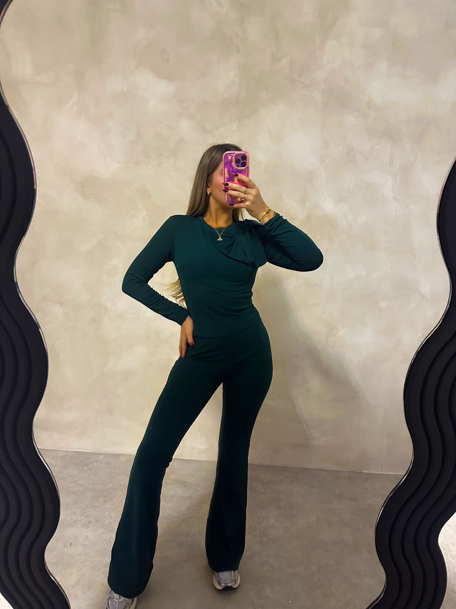 Bow trouser set - Forest green