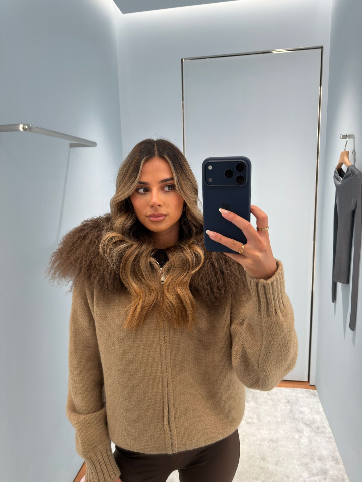 Mongolian Luxury Fur Cardigan Jacket - beige PRE ORDER