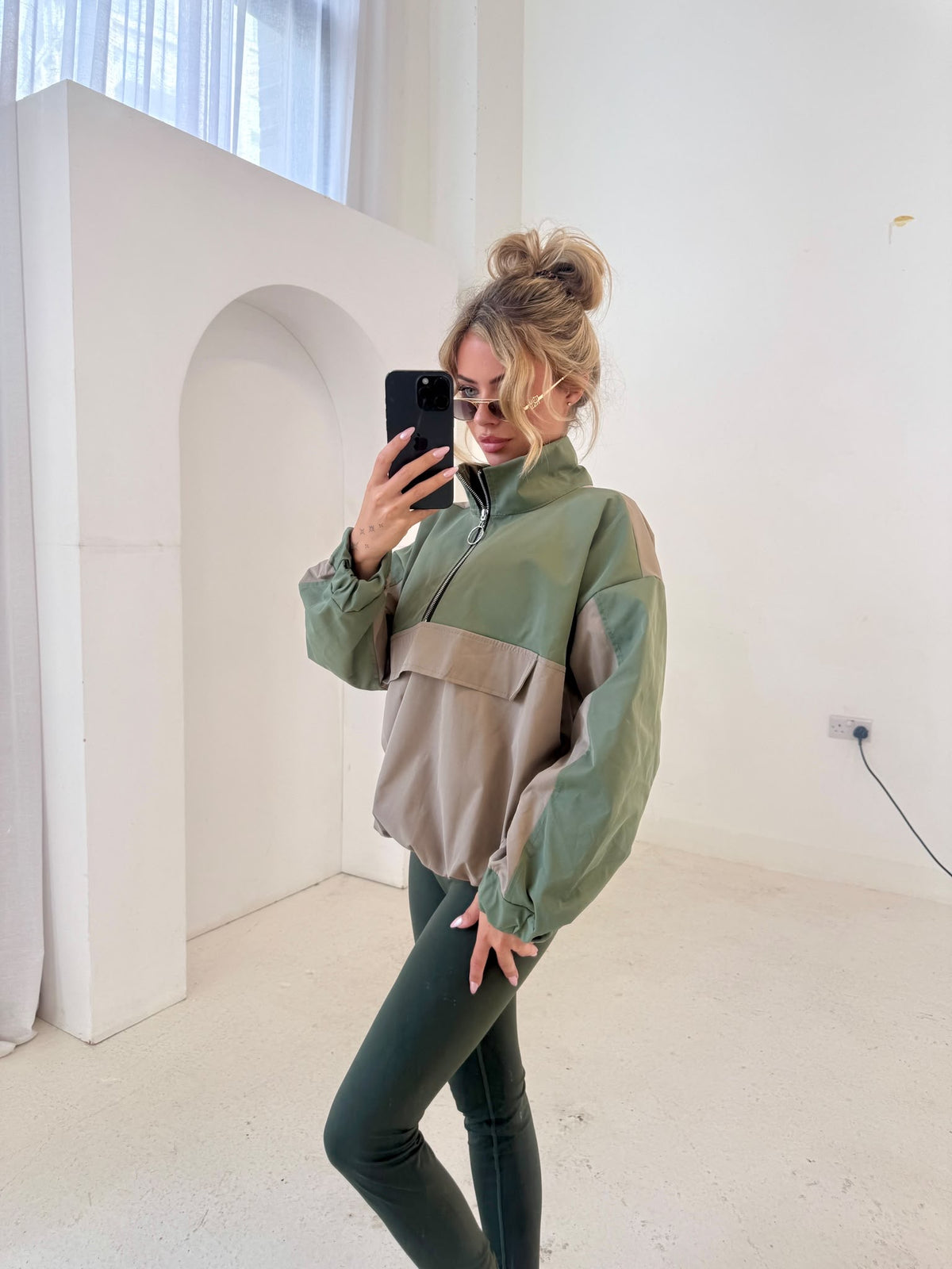 Quarter zip windbreaker - khaki