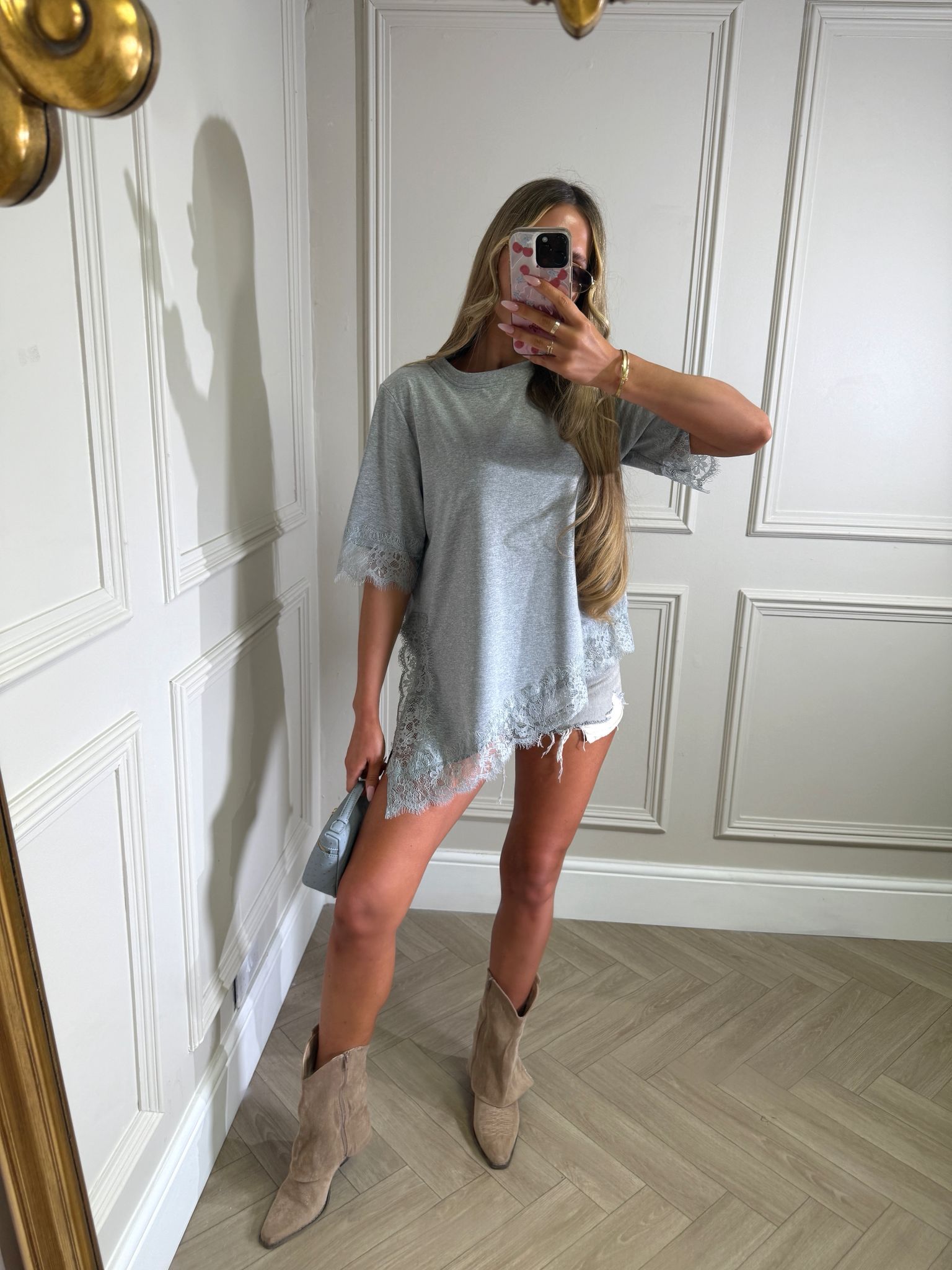 Lace asymmetric Tshirt - grey