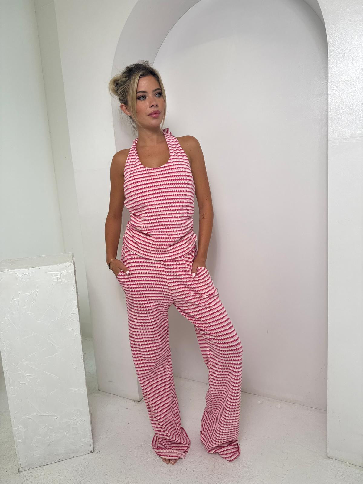 Halterneck stripe lounge set - pink