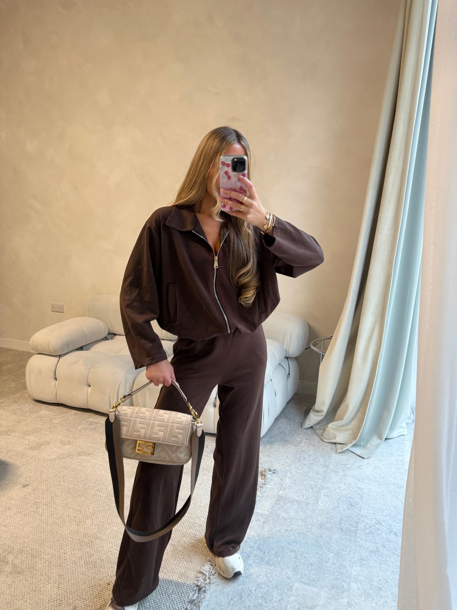 Collar zip lounge set - chocolate