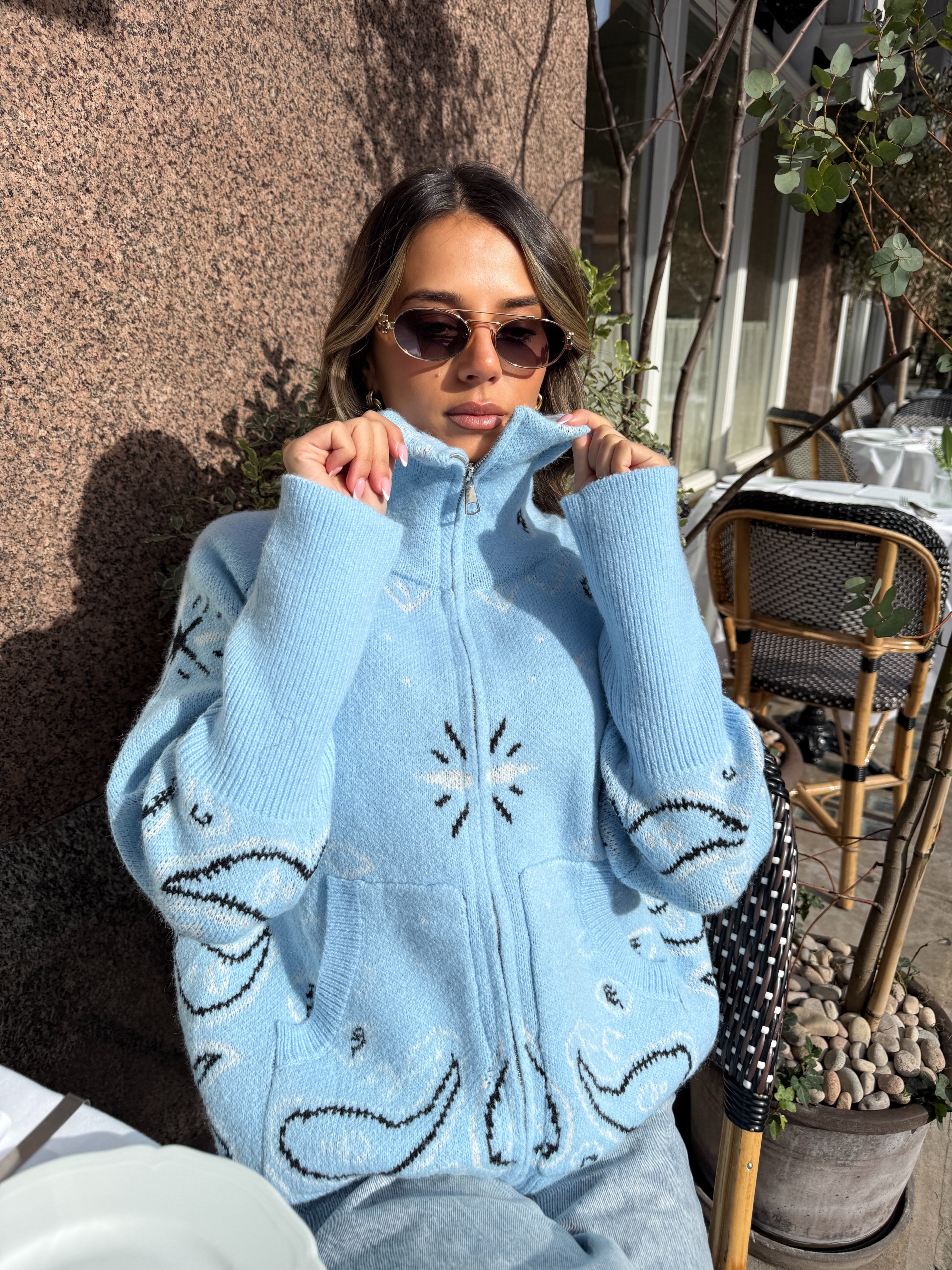 Bandana knit cardigan - blue