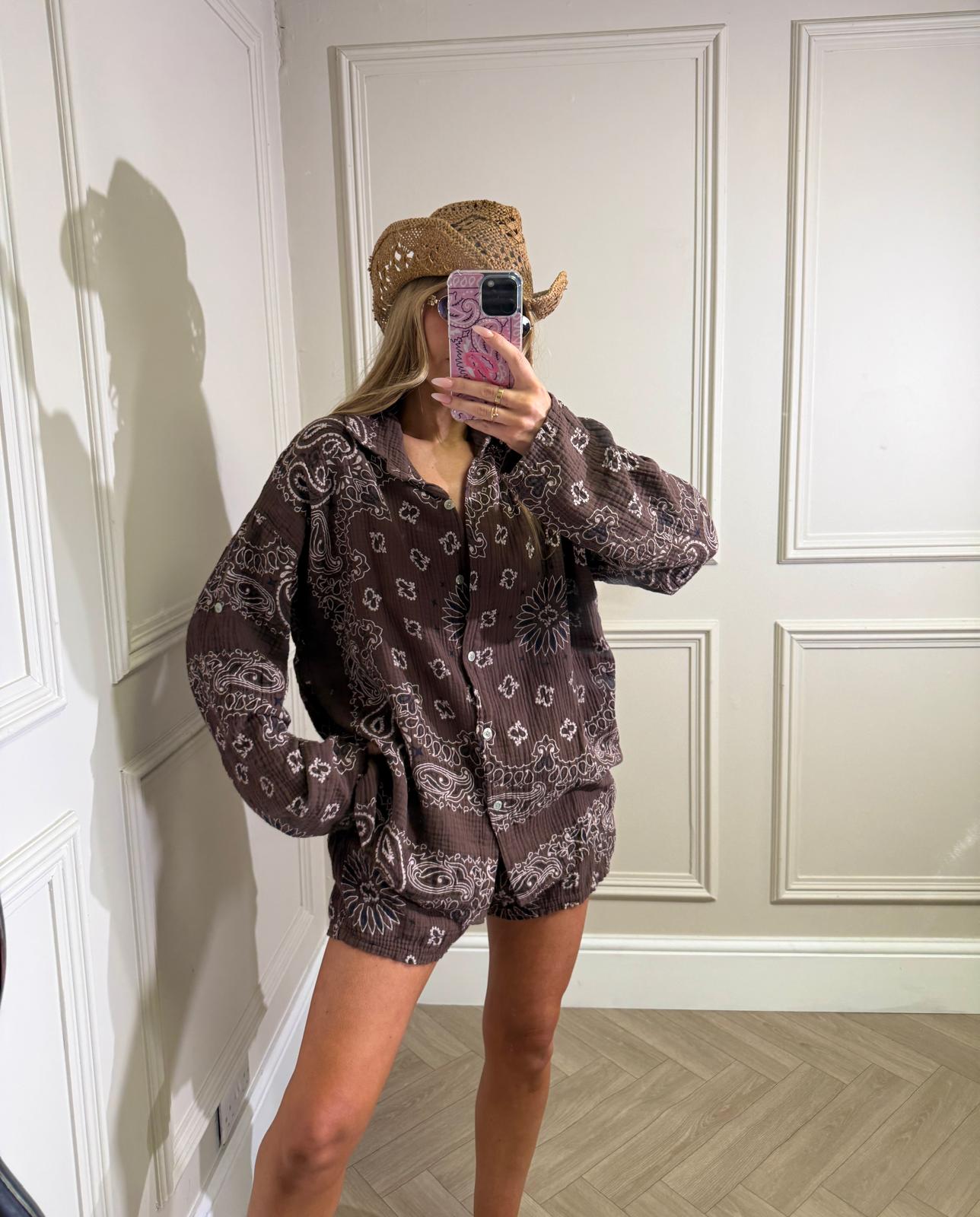 Bandana cheesecloth short co-ord - brown