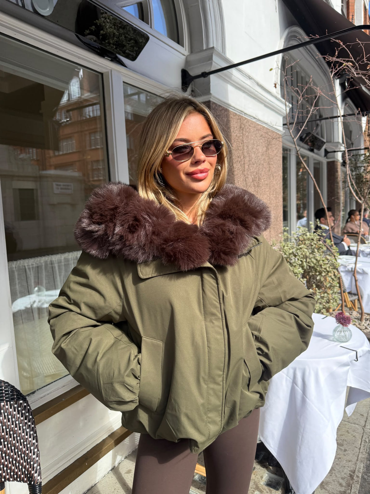 Selina faux fur jacket - khaki