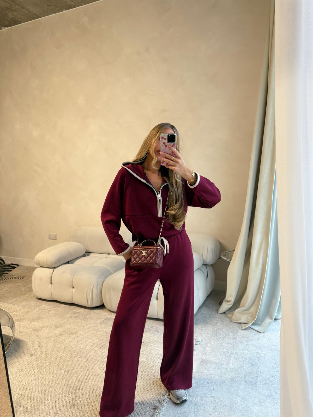 Half zip contrast tracksuit - Burgundy
