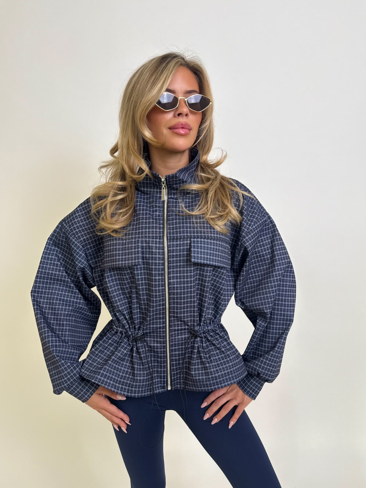 Pull in check jacket - navy