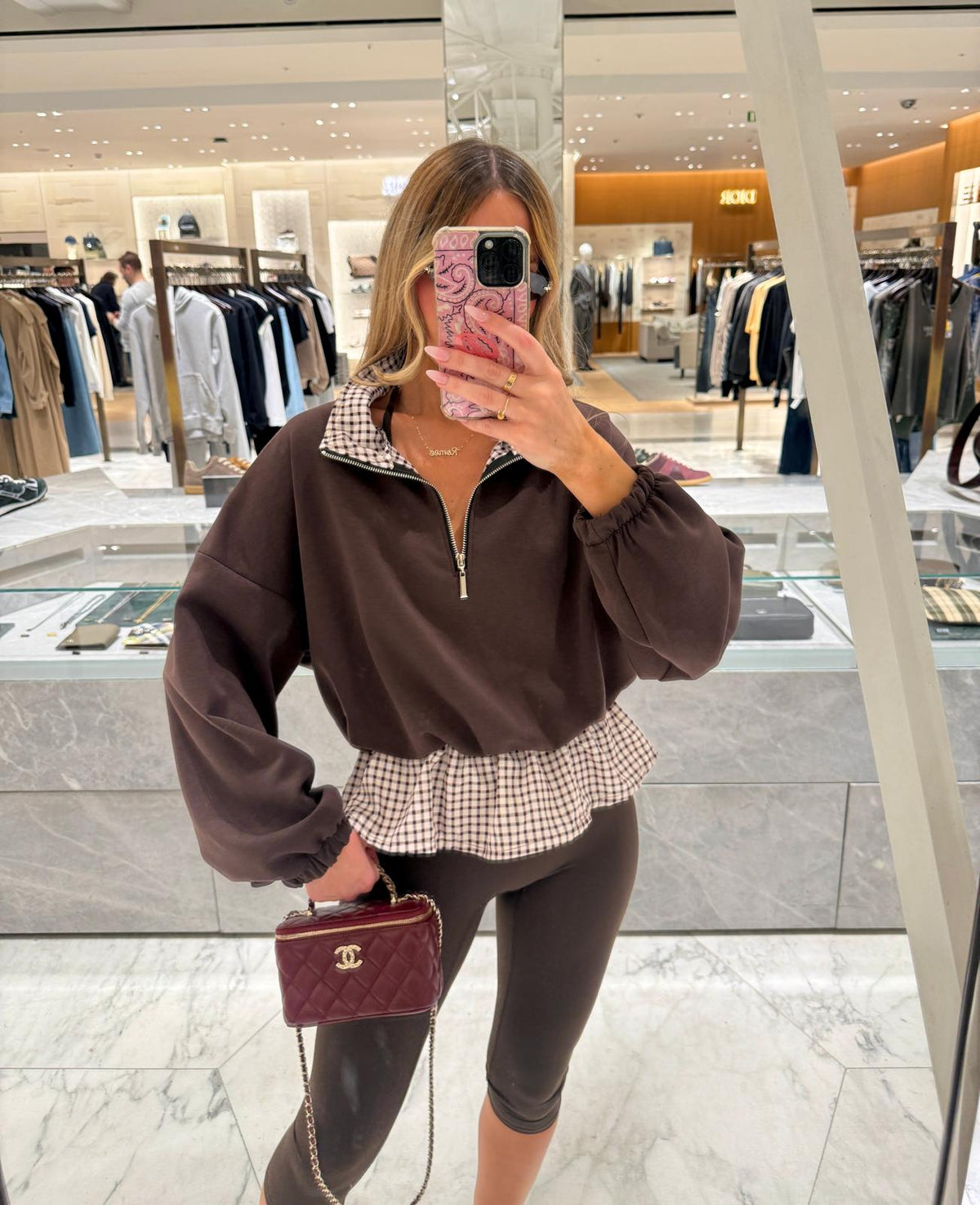 Gingham sweater - brown
