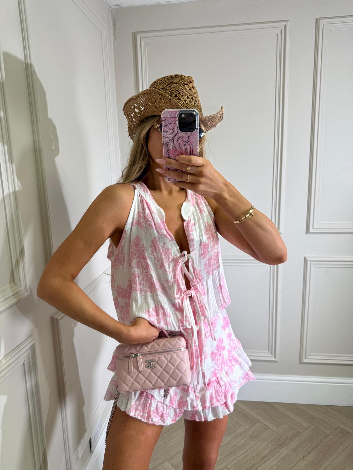 Toile tie playsuit - pink