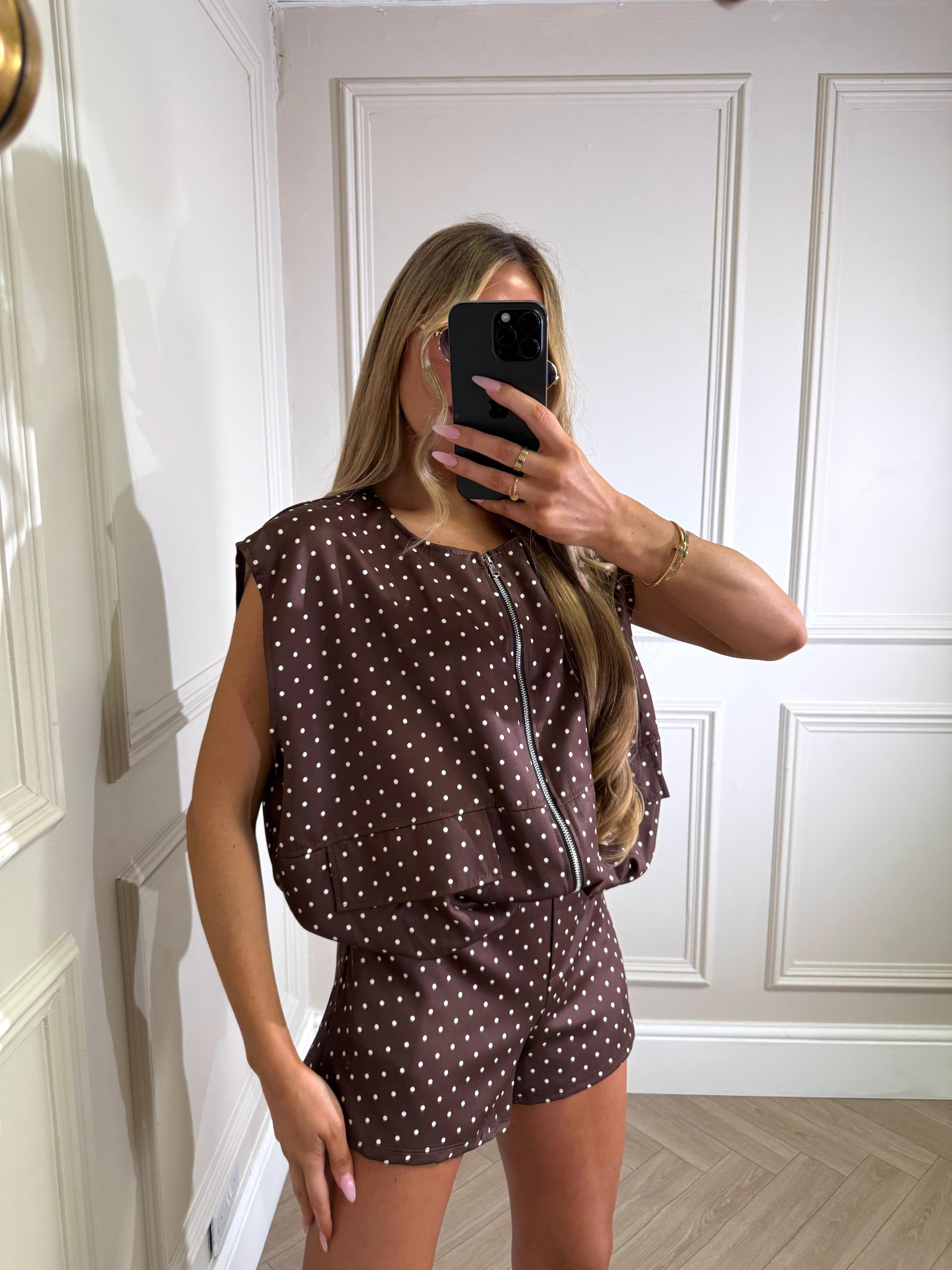Bria short sleeve dot set - brown