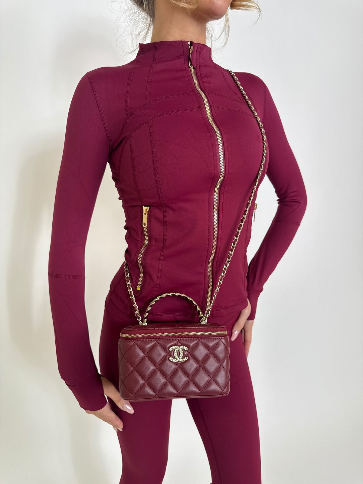 Gold zip gym set - burgundy