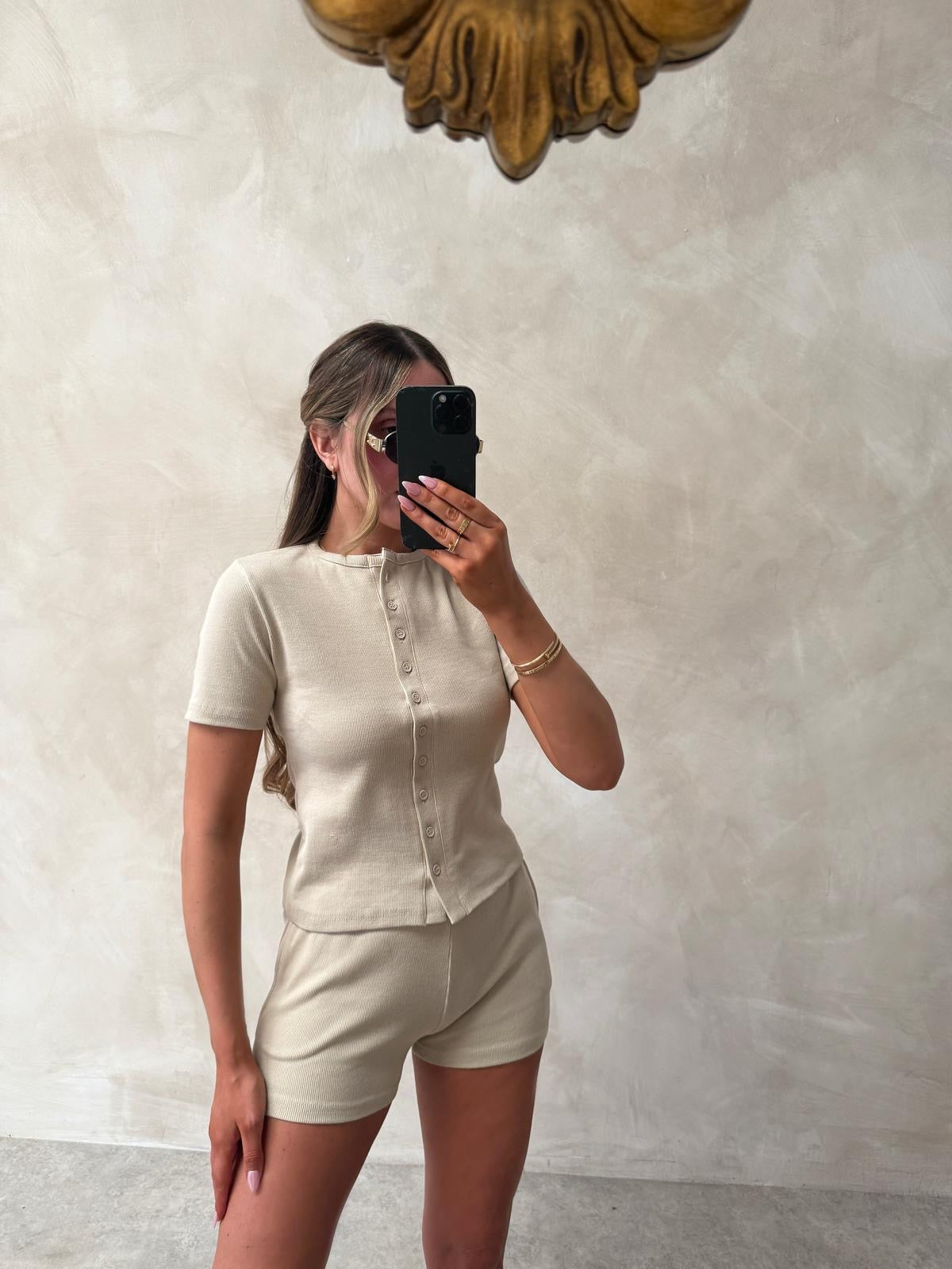 Mollie ribbed short co-ord - beige