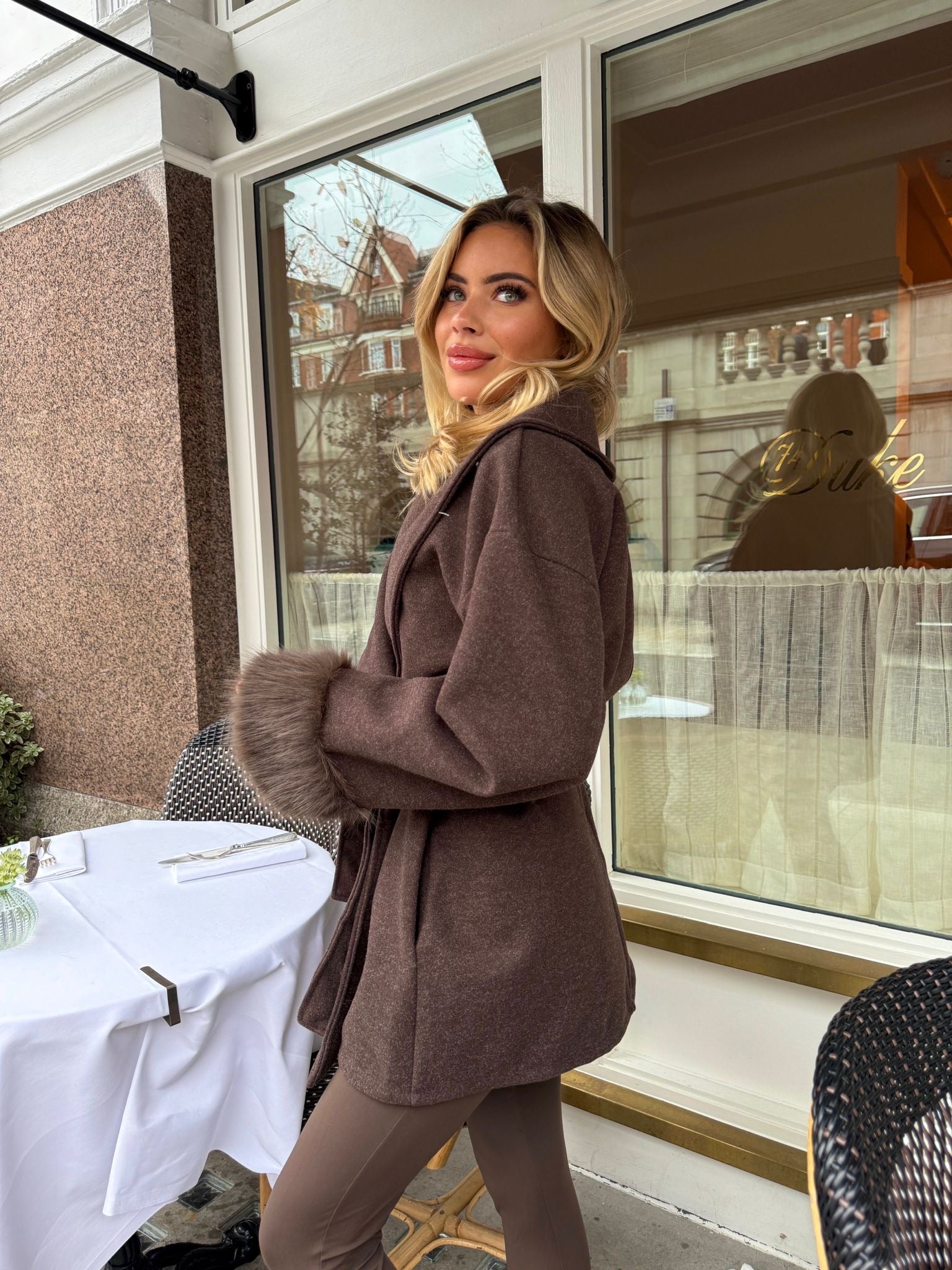 Lucinda faux fur cuff jacket - chocolate