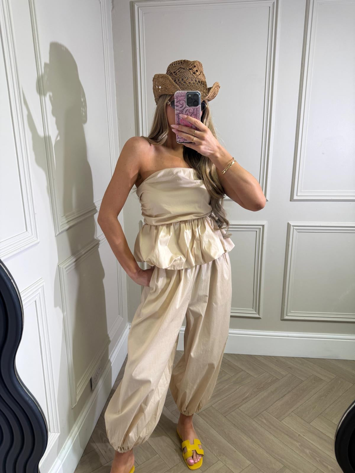 Peplum balloon trouser set - beige