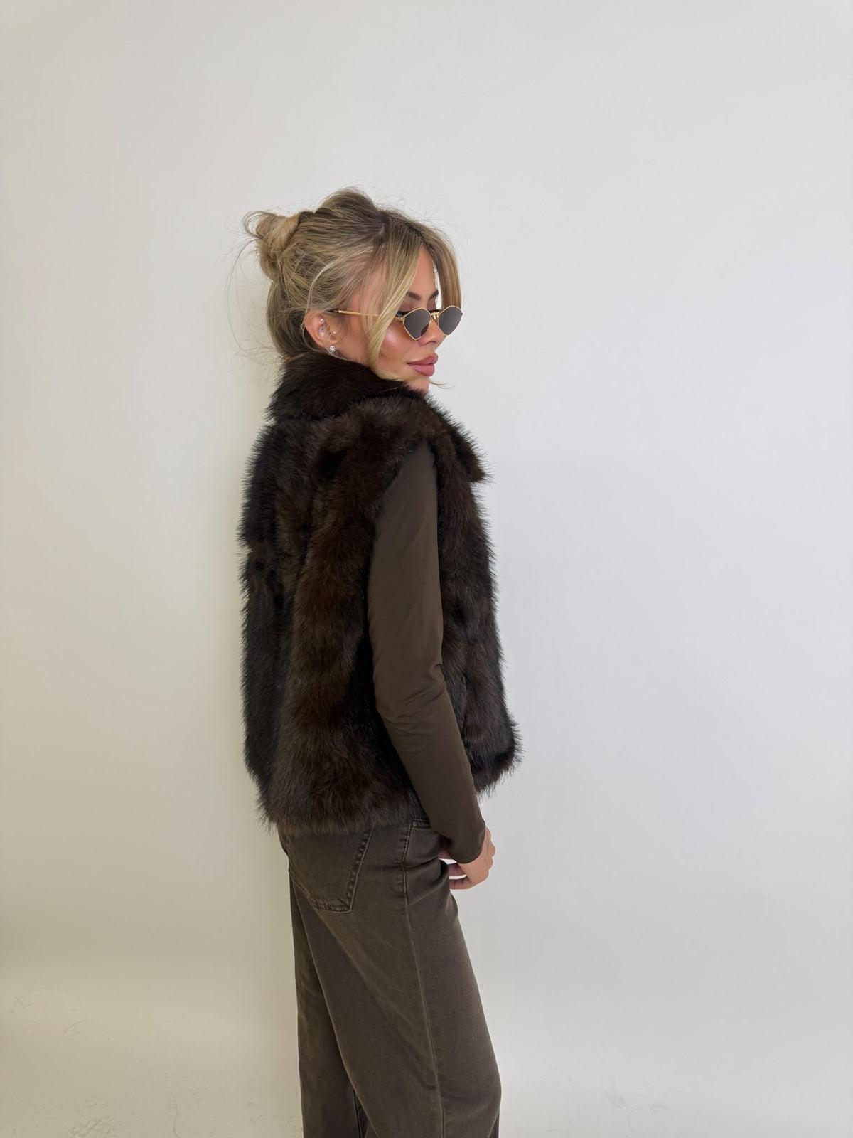 Faux fur gilet - brown