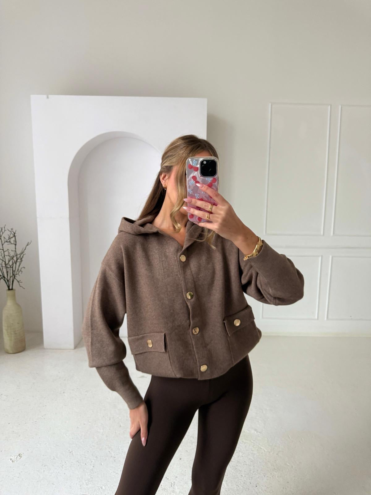 Knit hood jumper - mocha