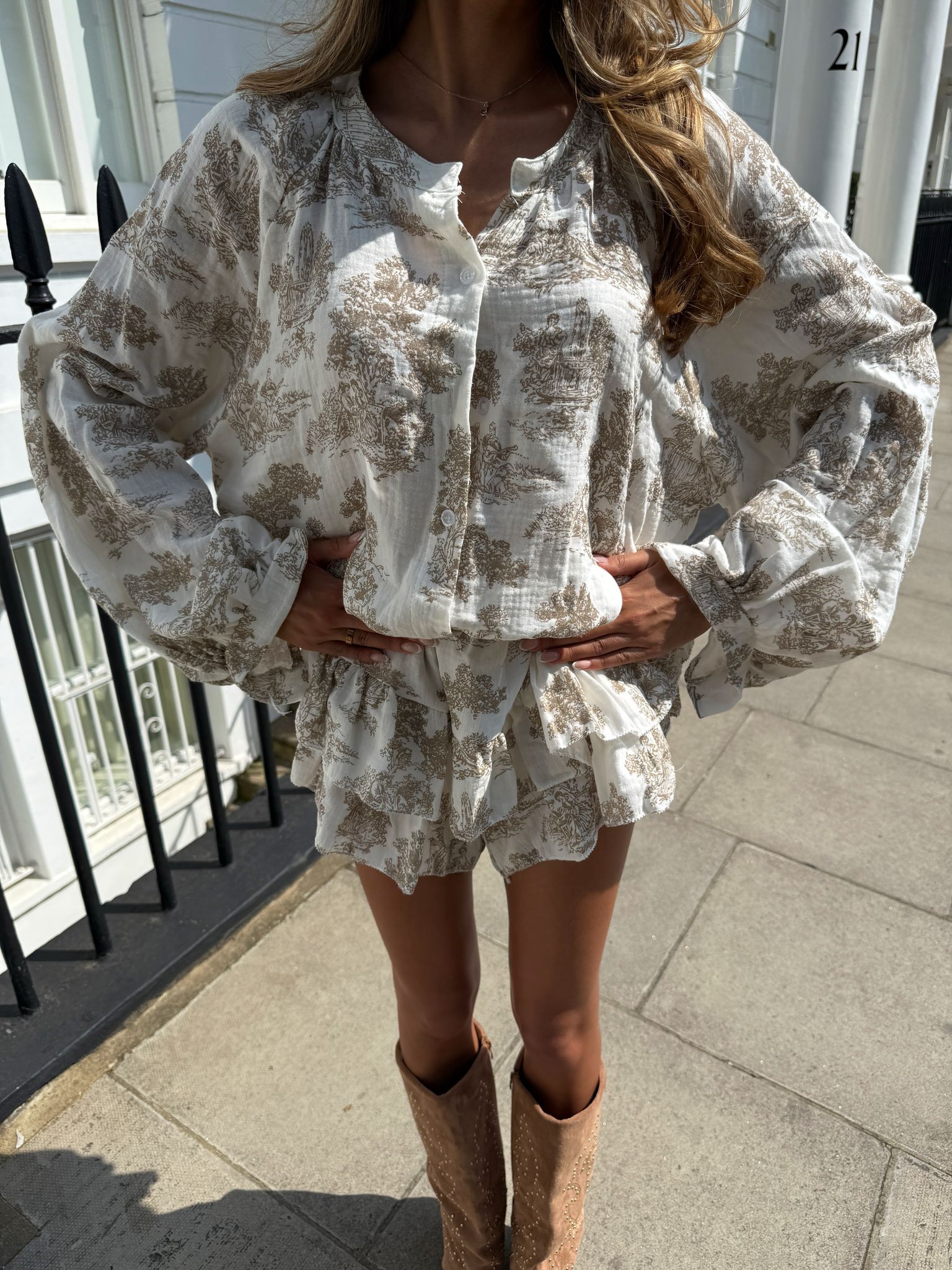 Grandad collar cheesecloth co-ord - TOILE beige