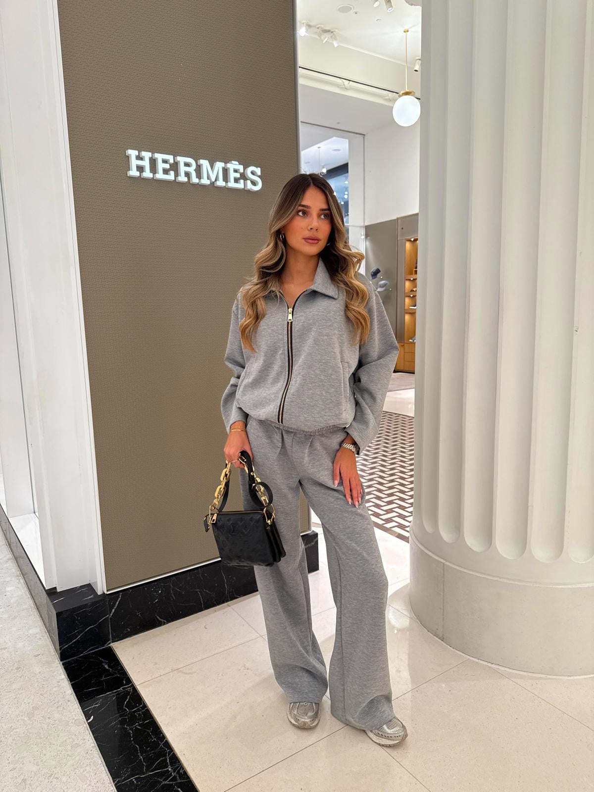 Collar zip lounge set - grey