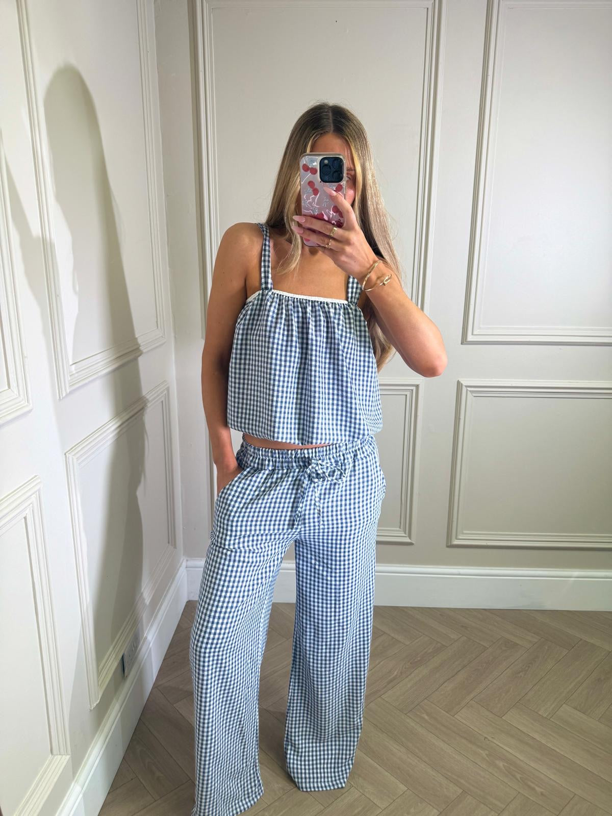 Gingham trouser co-ord - navy