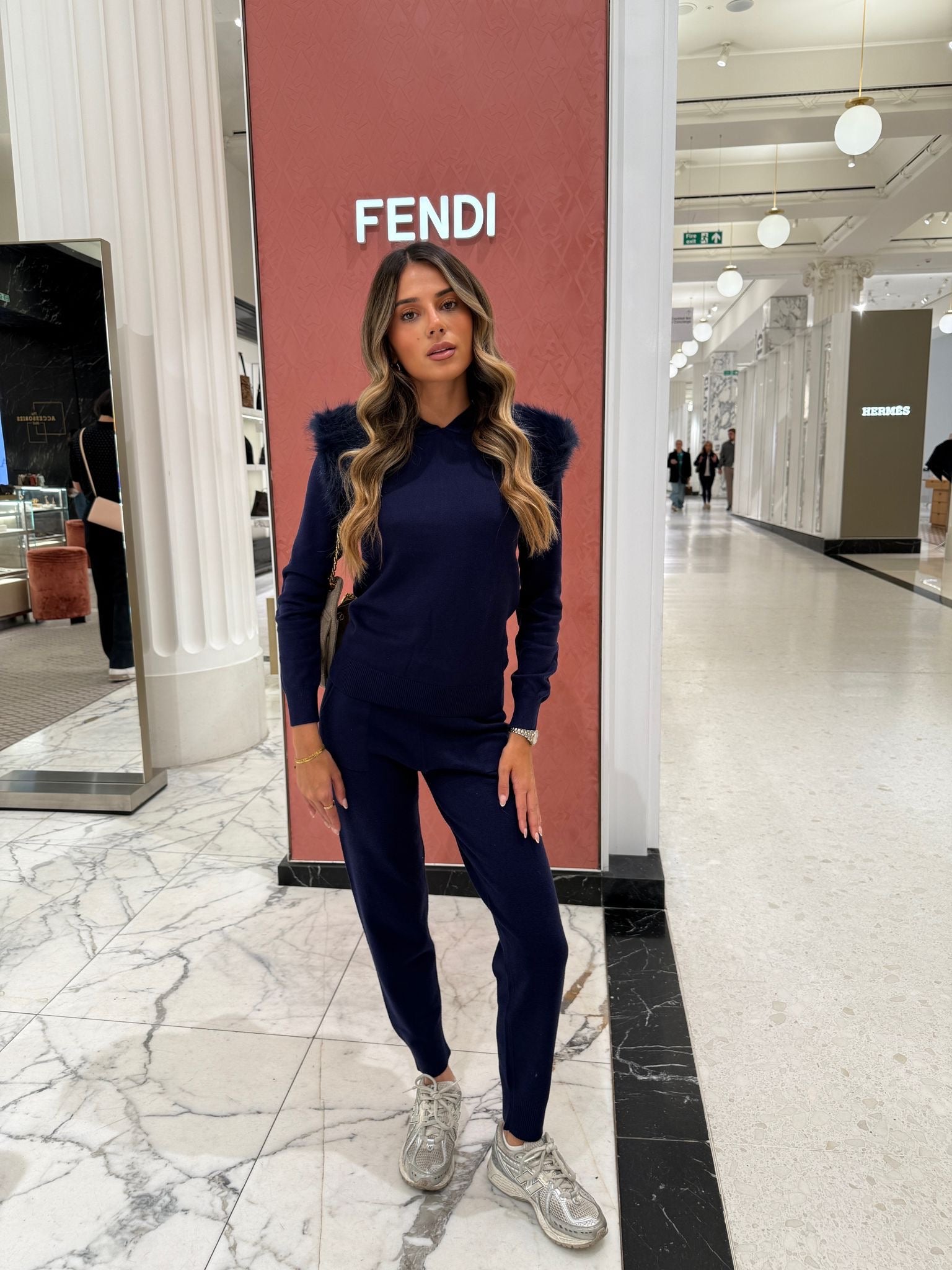 Fur knit tracksuit - Navy
