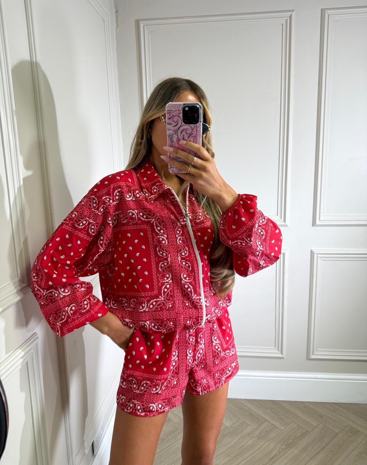 Lucia jacket and short co-ord - bandana red