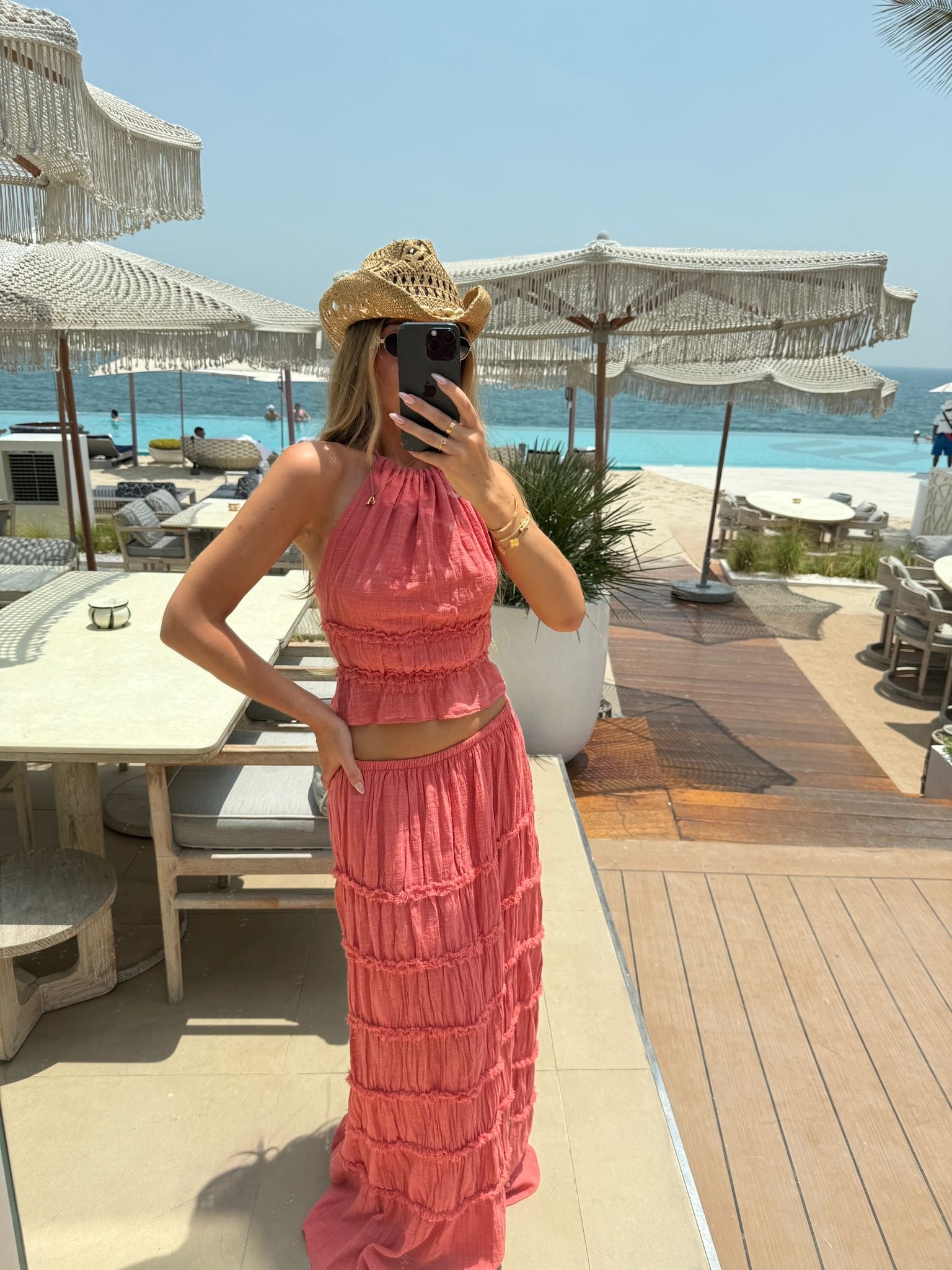 Serena Cheesecloth Two Piece - coral