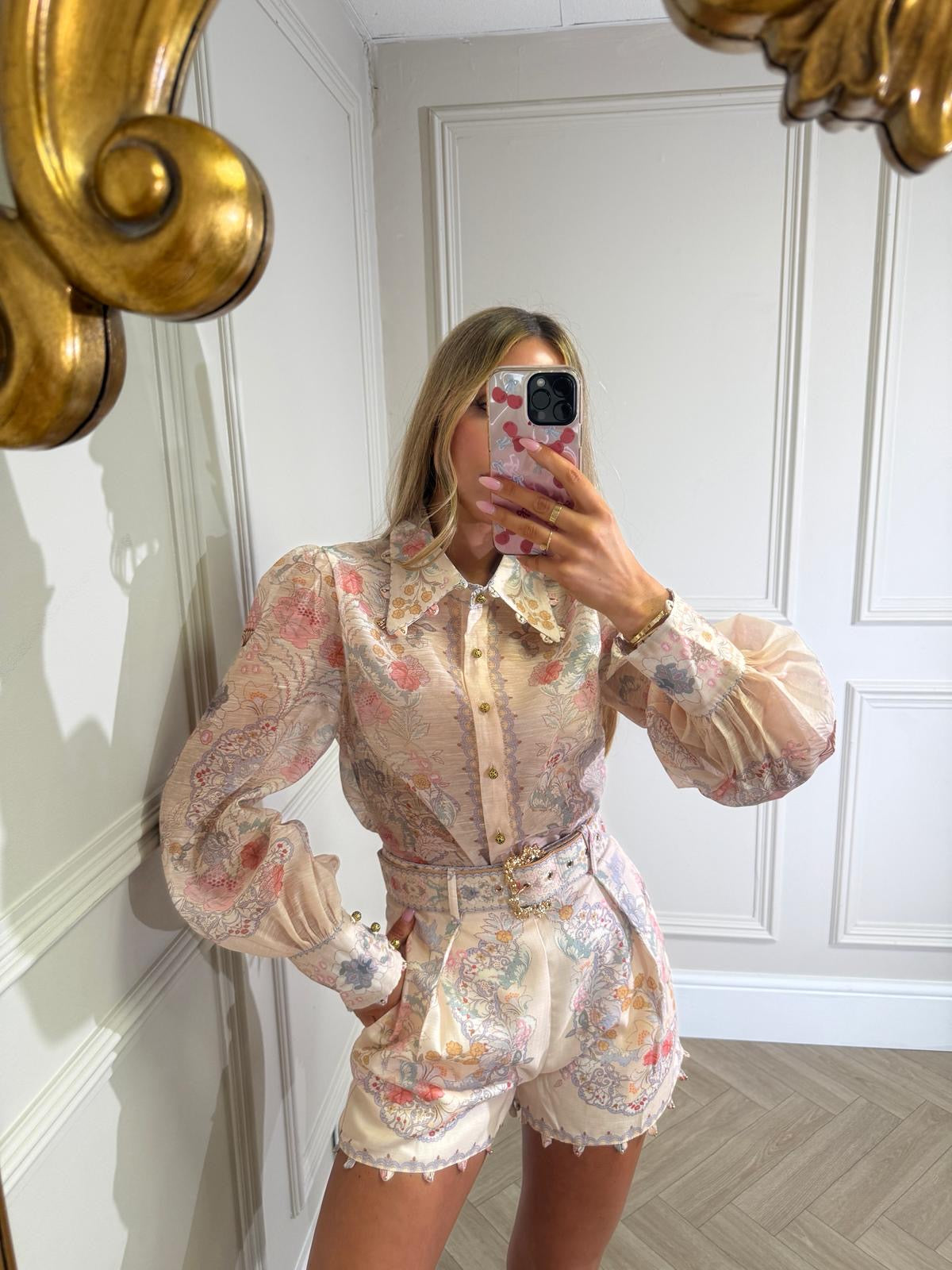 Floral collar co-ord - beige