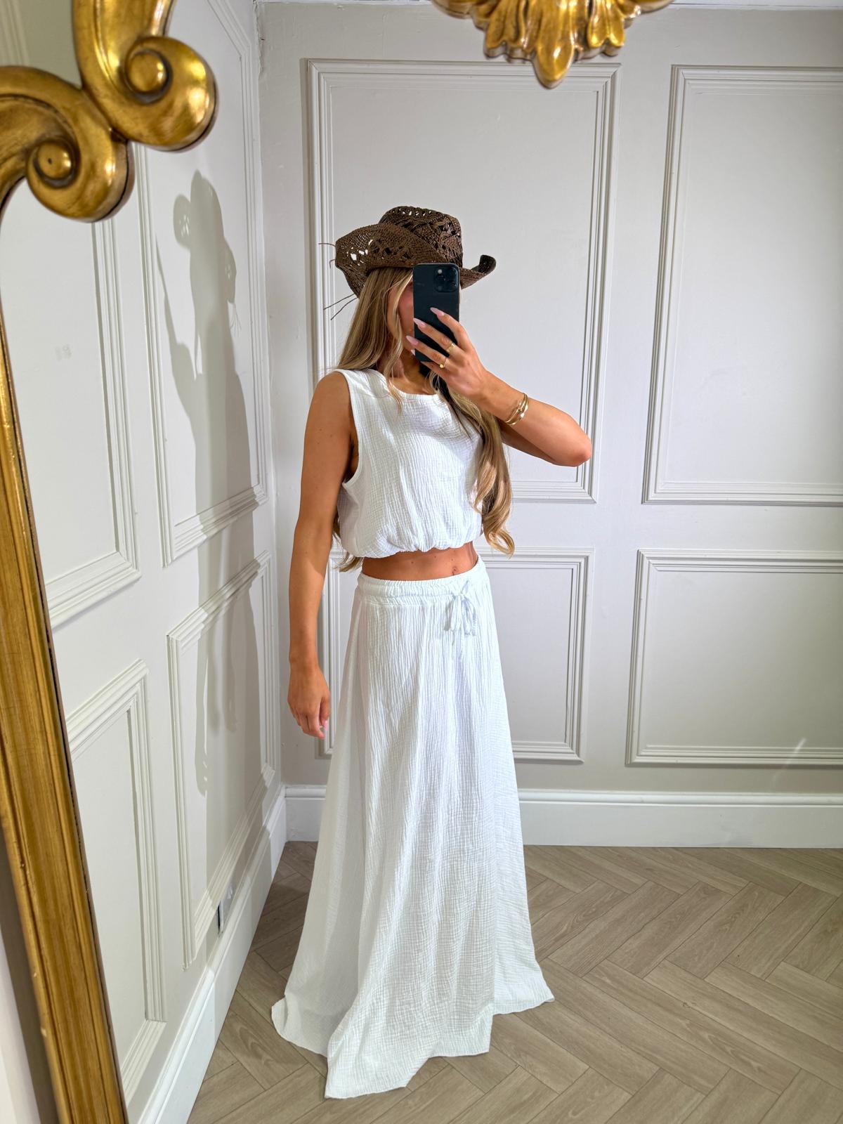 Cheesecloth maxi skirt set - white
