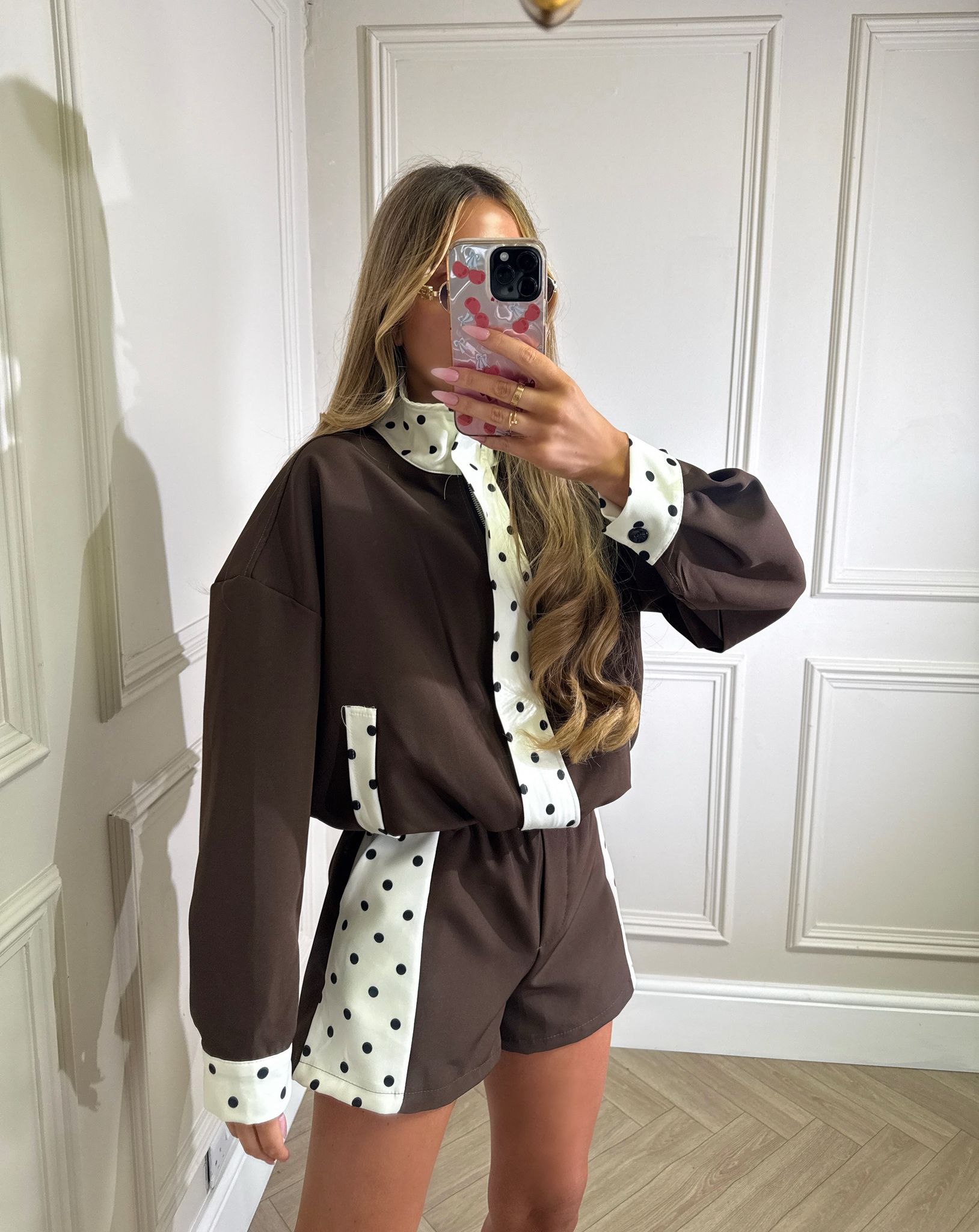 Short co-ord with dots - brown