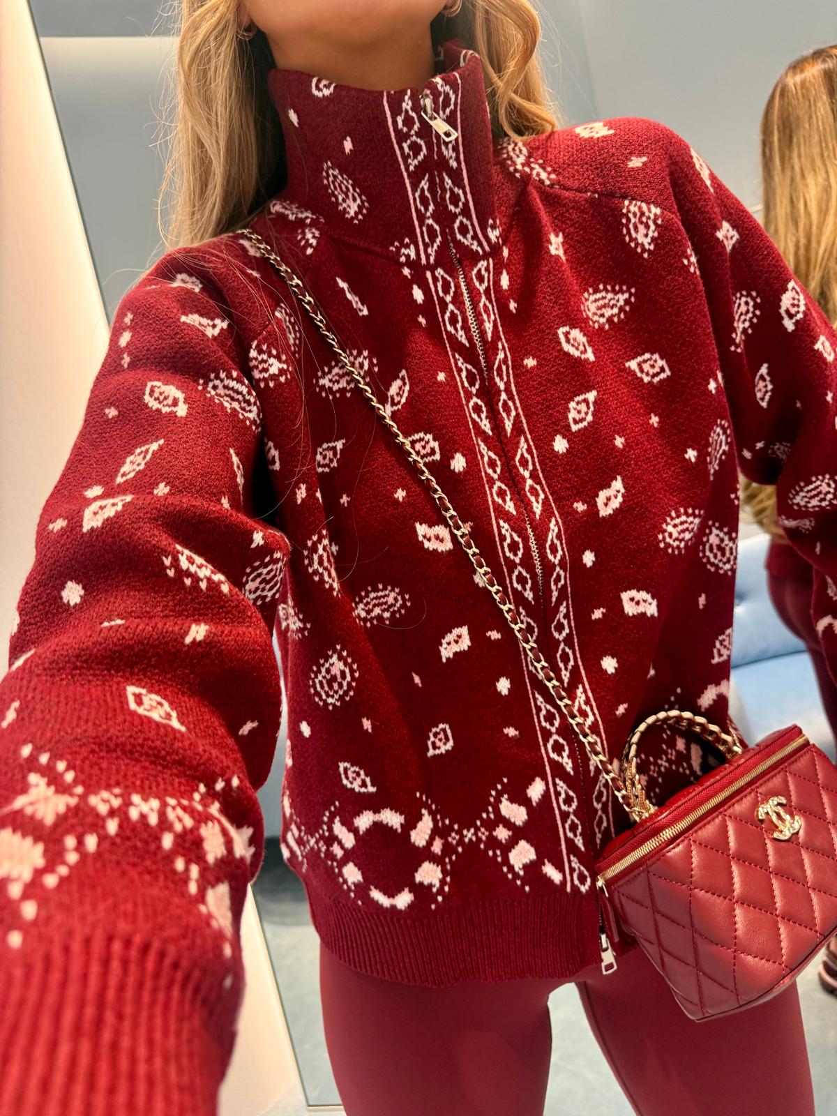 Paisley knit cardigan - burgundy
