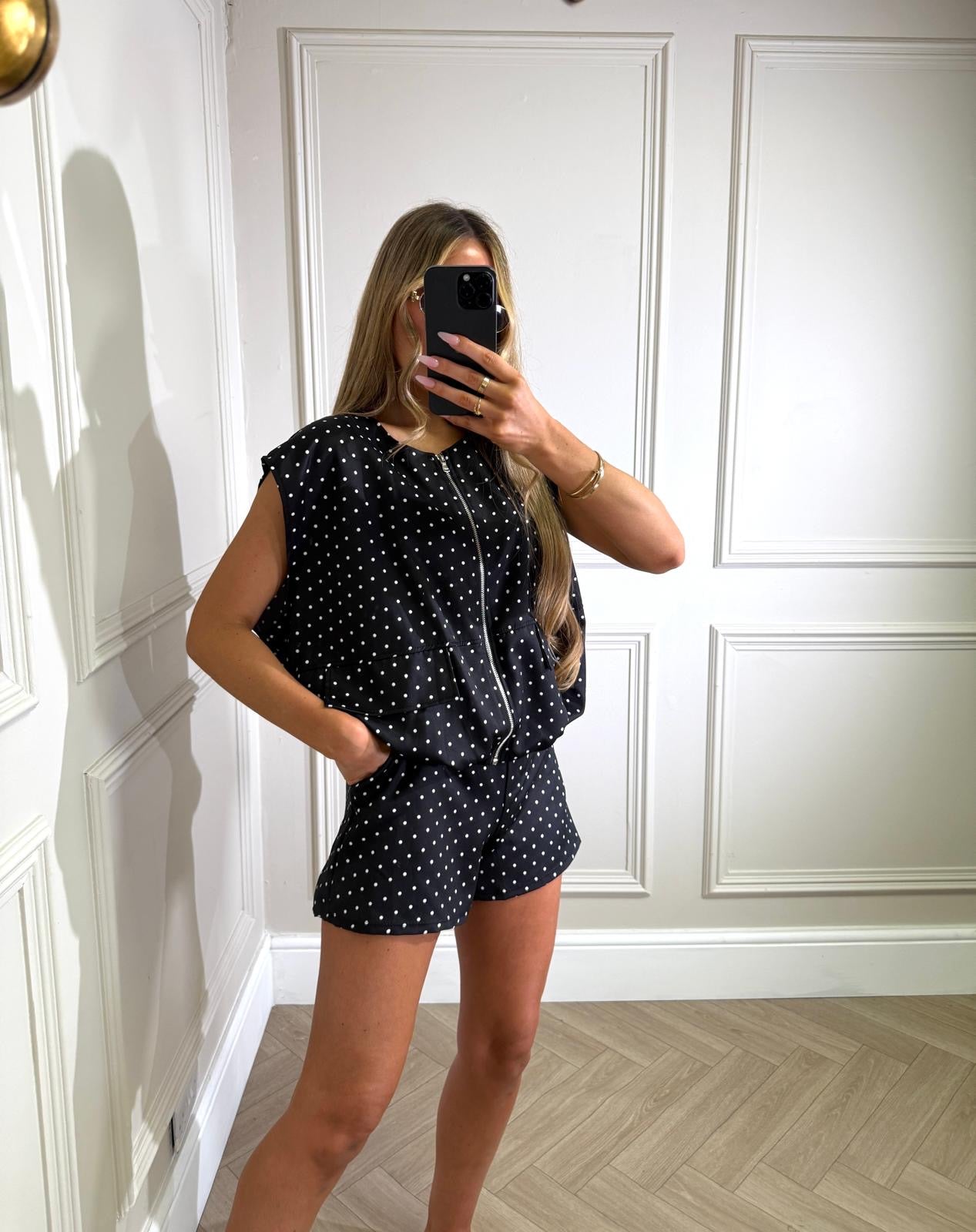 Bria short sleeve dot set - black