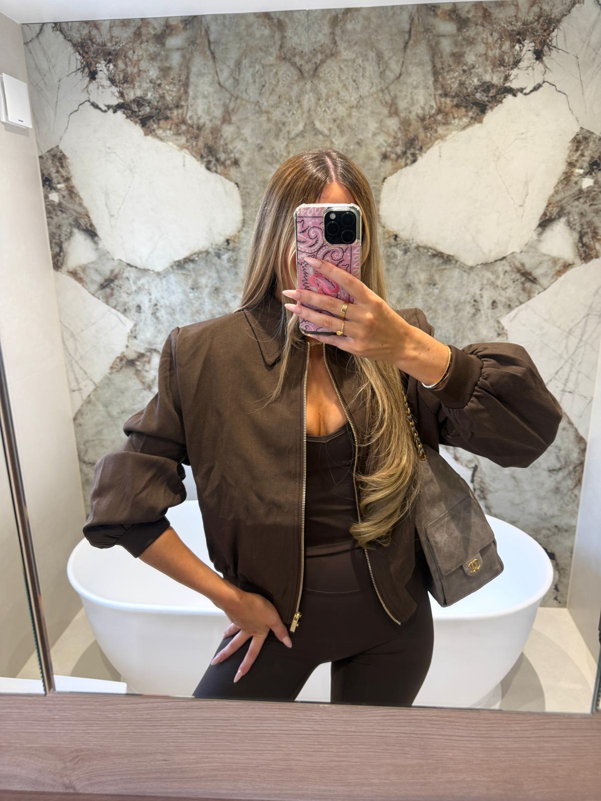 Shoulder pad collar jacket - brown