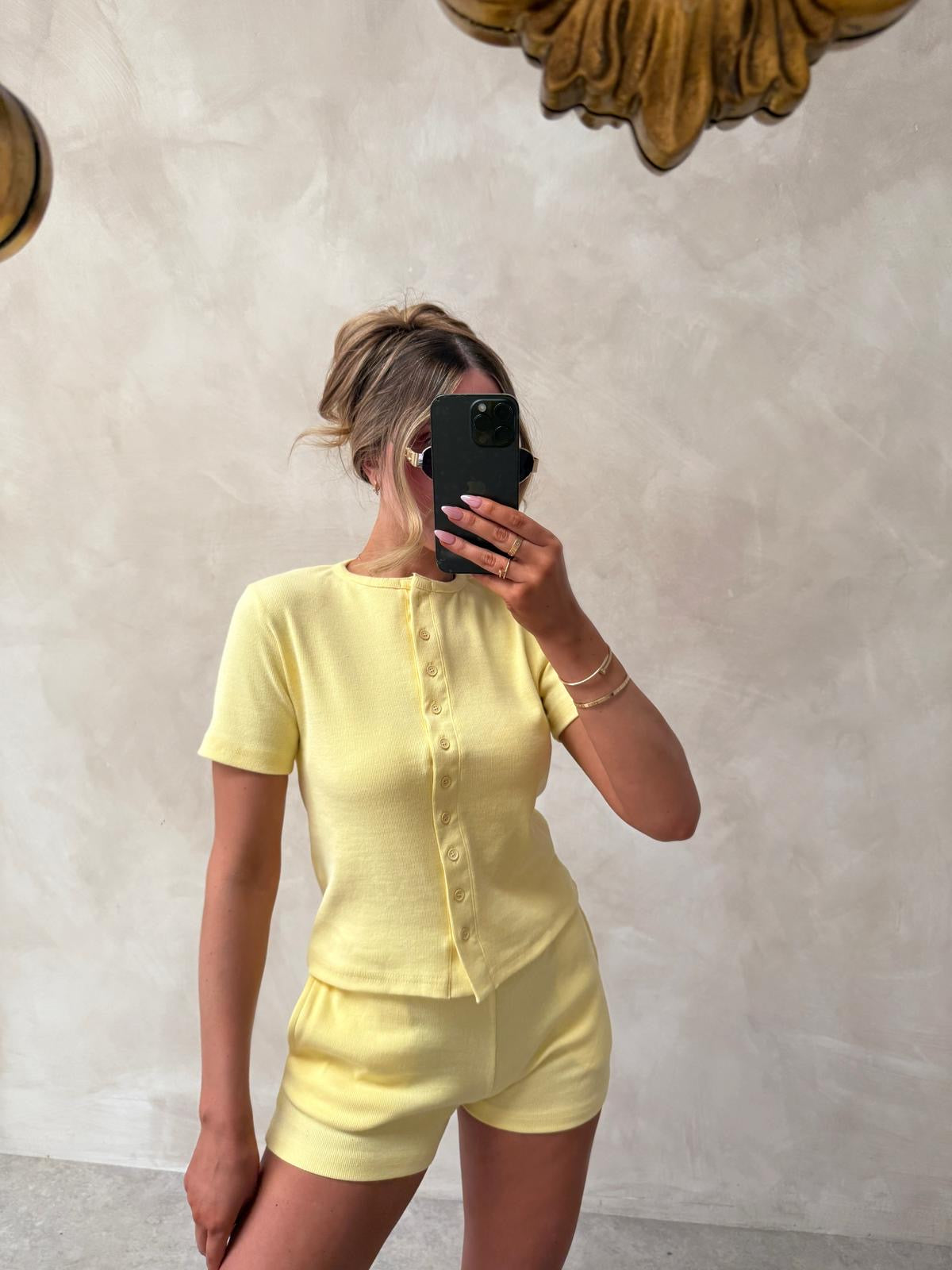 Mollie ribbed short co-ord - lemon