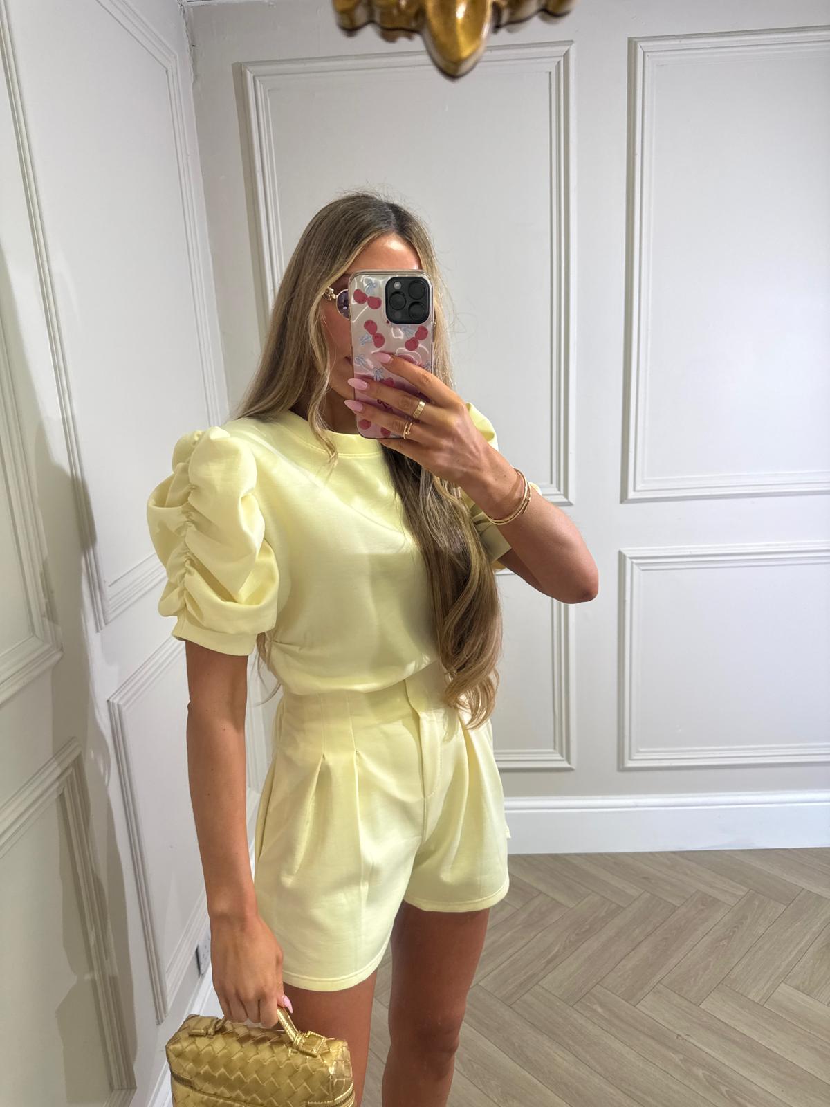 Ruched arm short set - yellow