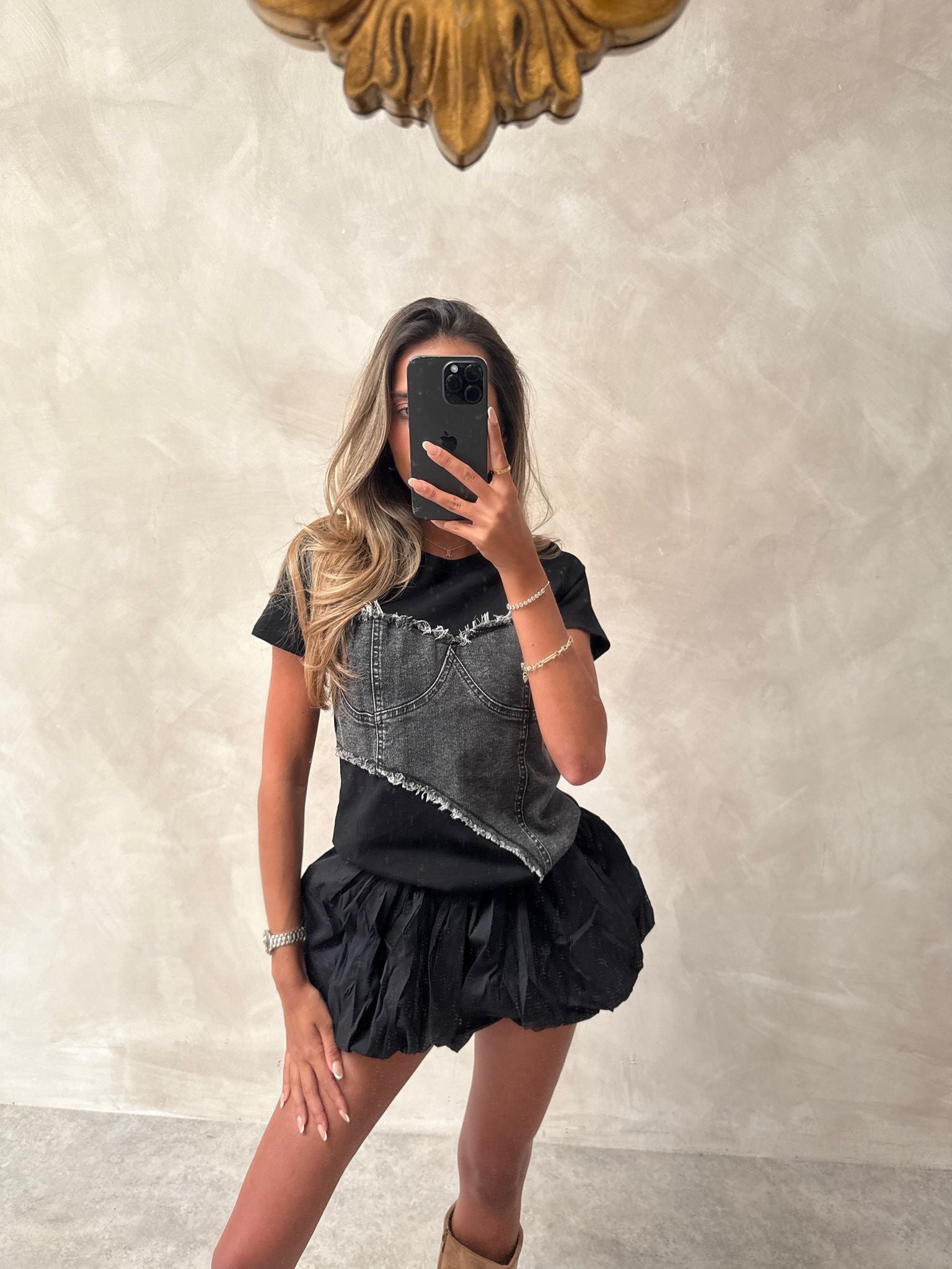 Denim corset tshirt - grey